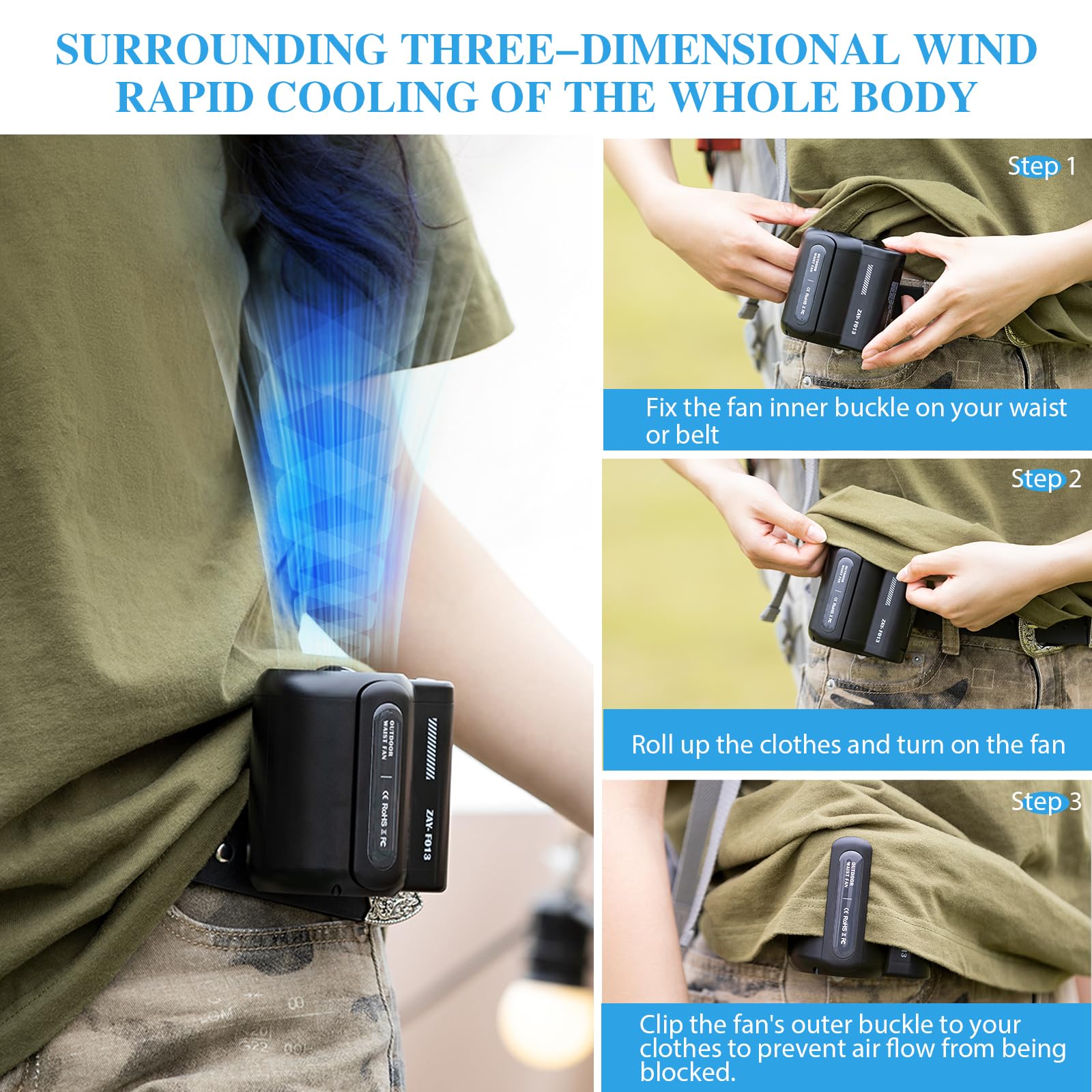 Portable Waist Fan, Cool Clip Fan Under Shirt Fan, Portable Waist Clip Fan, Handheld Mini Cooling