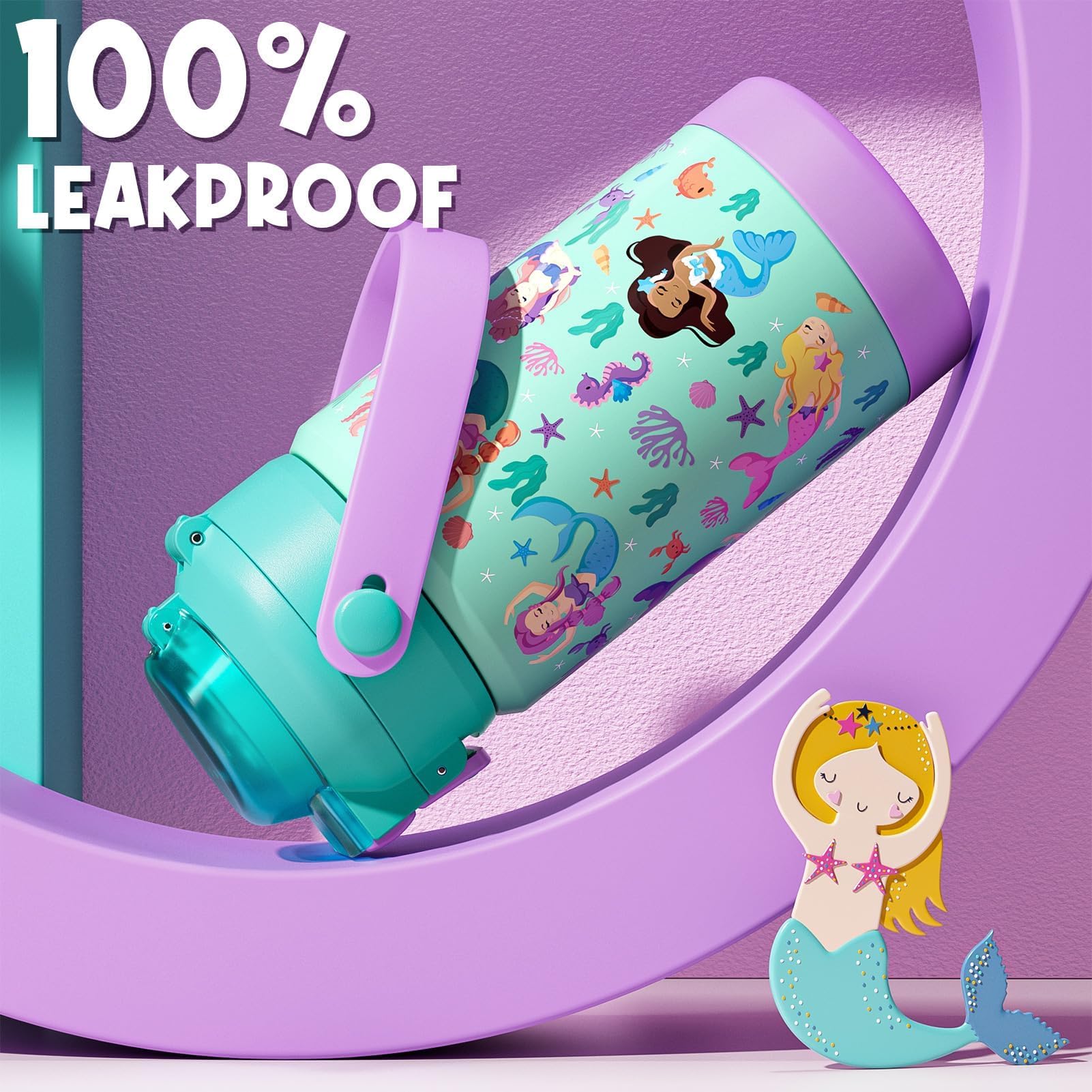 Fimibuke Kids Insulated Water Bottle With Pop-Open Straw & Spout 2-In-1 Lid, 14Oz Leak Proof 18/8