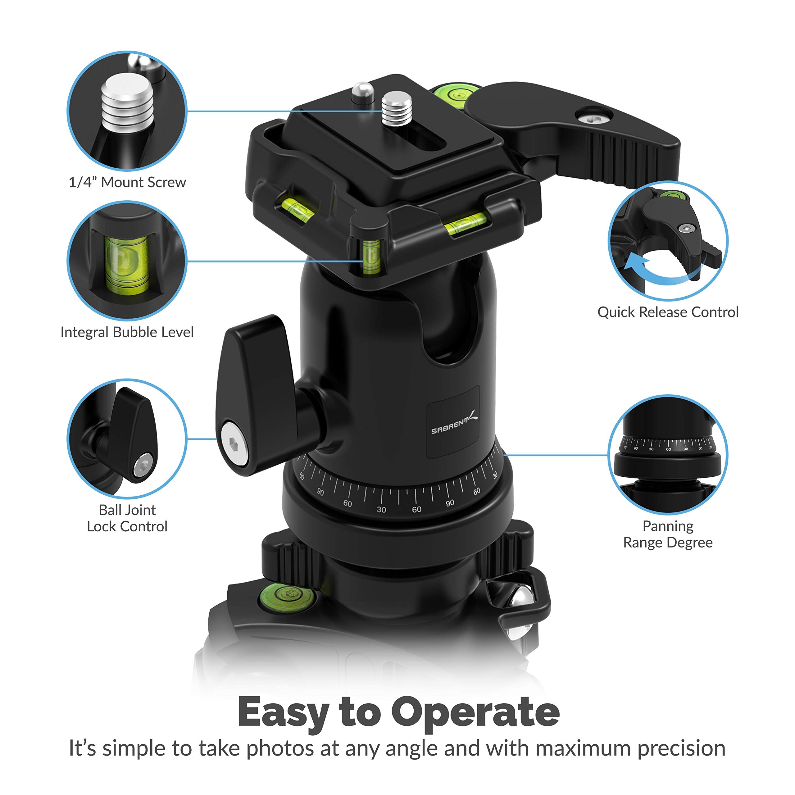 Sabrent 56 Inch Aluminum Tripod With 360 Degree Full Motion Camera Mount (Tp-Al56)