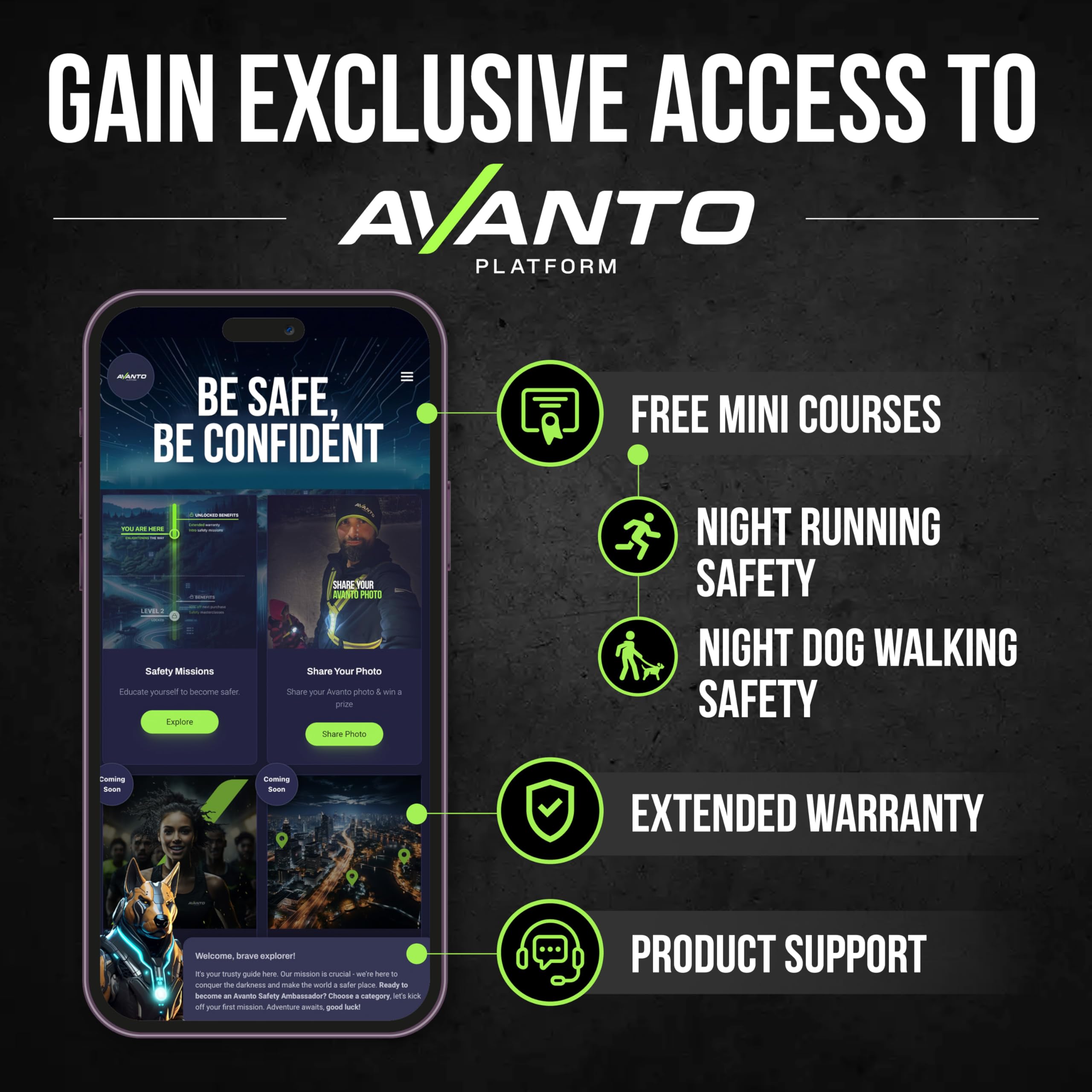 Avanto Lifestyle Avanto Solx1 Pro Chest Light, Original, Usb-C, Smart Running Lights For Runners With Safety Courses, Running Headlamp Flashlights, Walking Light For Night Walking, Safety Light, Black