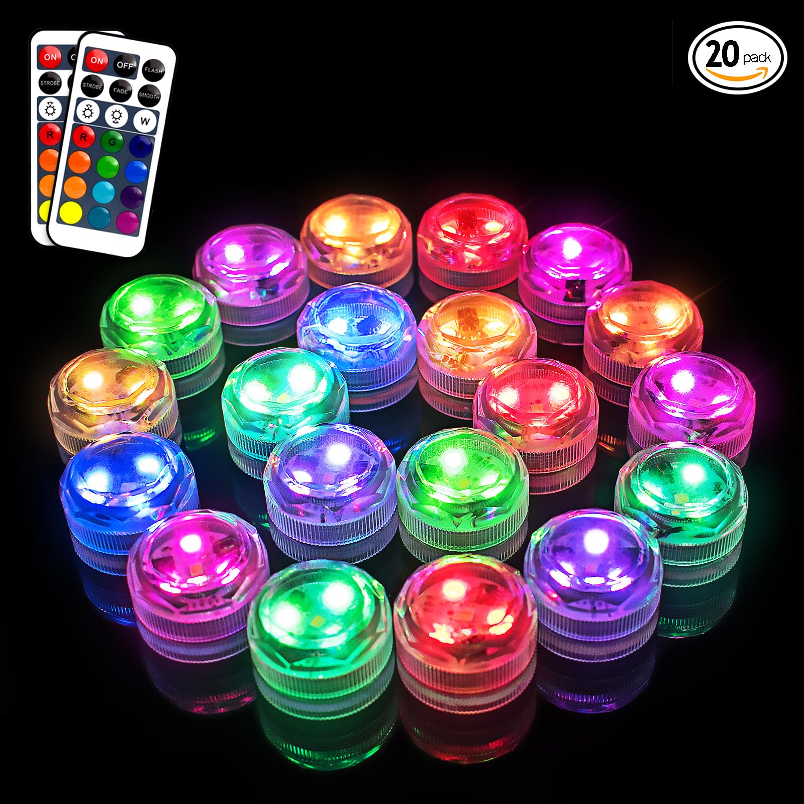 Idyl Light Submersible Led Lights With Remotes, Waterproof Tea Lights Candles Battery Operated Rgb Color Changing Small Led Light For Vase Pool Pond Lantern Halloween(20Pack)