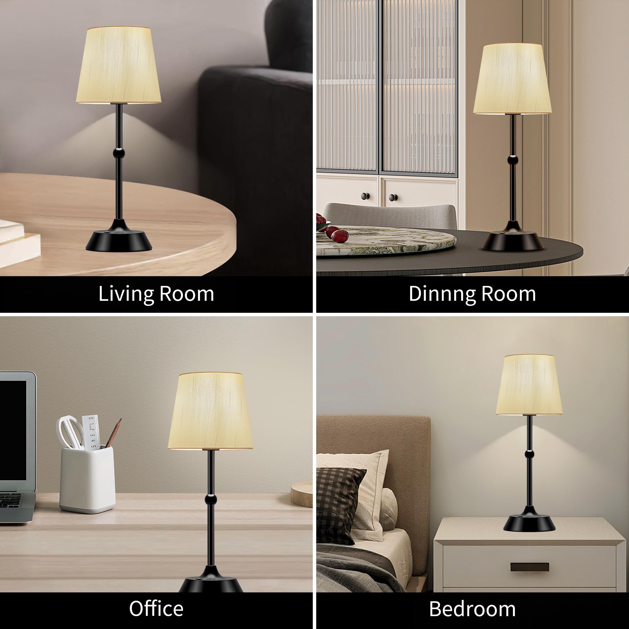 Betluse Set Of 2 Portable Cordless Led Table Lamp,Touch Control Fabric Black Dimmable Desk Lamp,Built-In 6000Ma Rechargeable Battery,Patio Table Lamp,Bedside Night Lamp,Ambient Light For Restaurant.