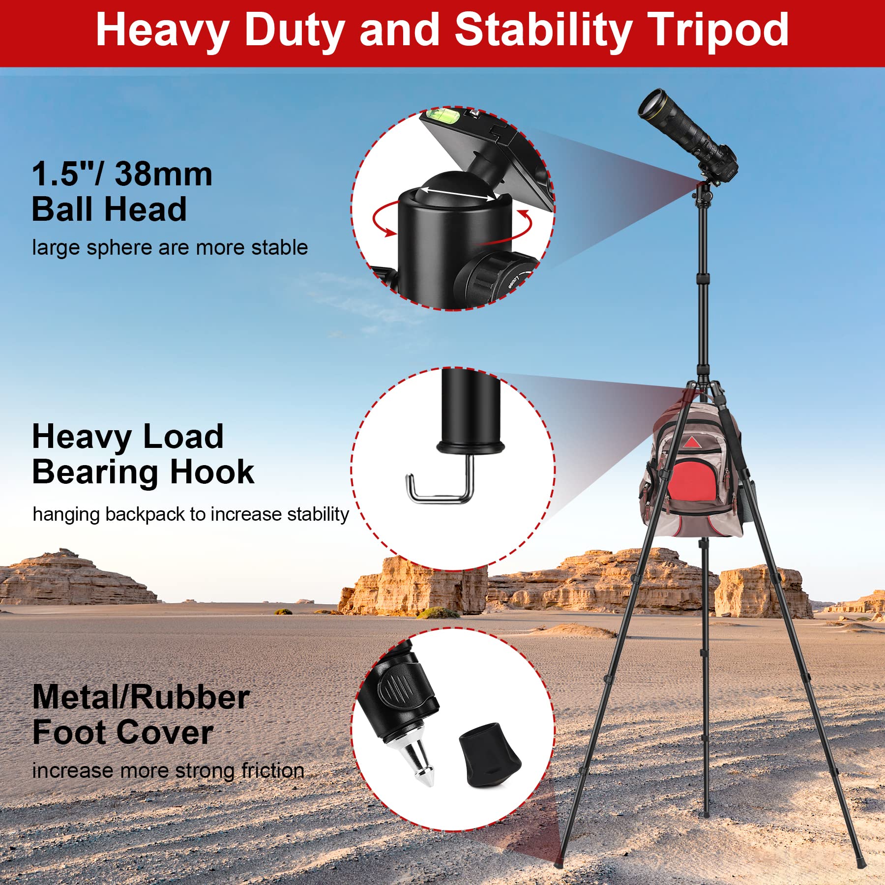 Joilcan Tripod For Camera, 81" Camera Tripod Stand, 83 Inches Dslr Tripods & Monopods, Heavy Duty Travel Tripod For Binoculars Laser Level Spotting Scope Telescope, Payload 35Lb