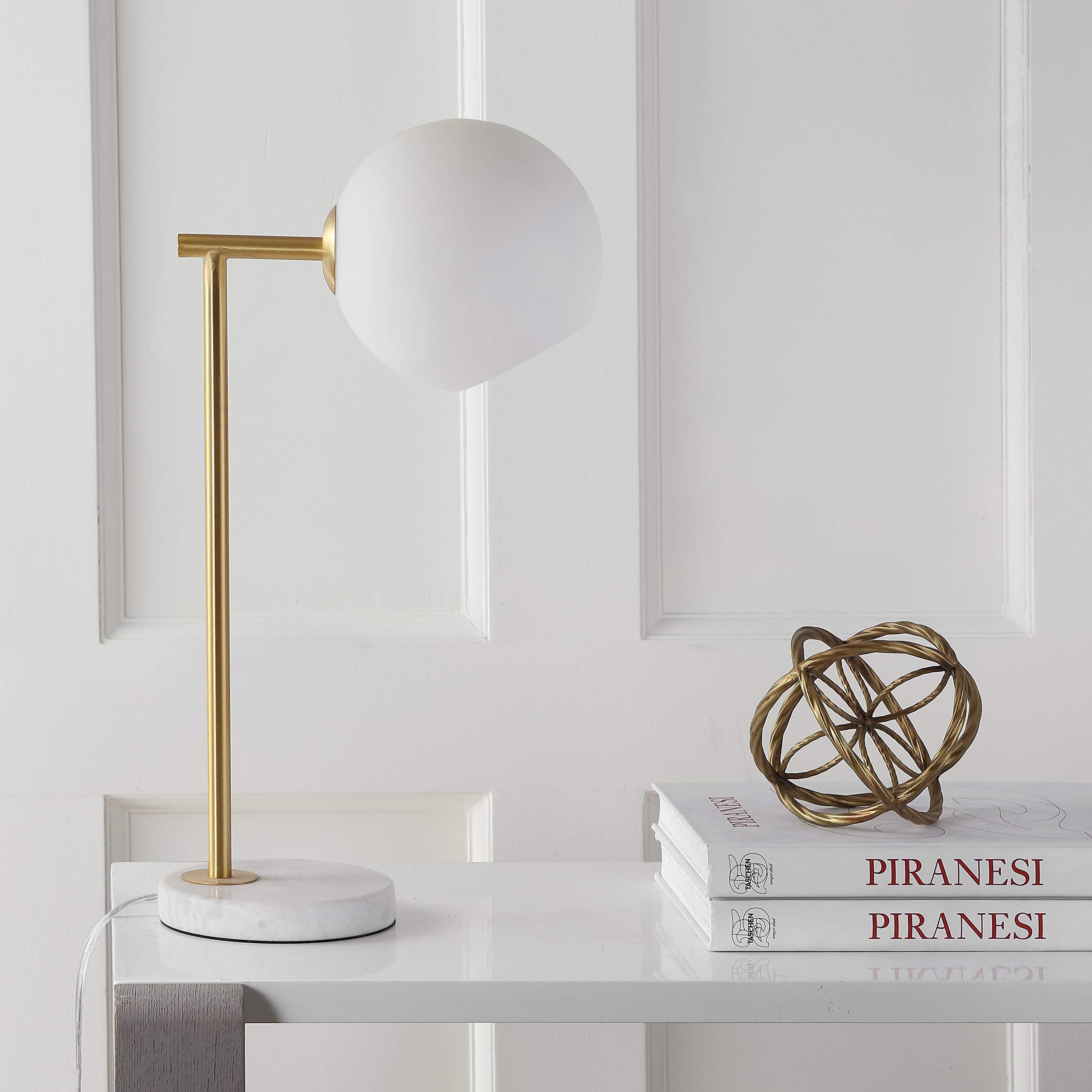 Jonathan Y Jyl1000A Charles 20.5" Metal/Marble Led Table Lamp Contemporary Modern Bedside Desk Nightstand Lamp For Bedroom Living Room Office College Bookcase Led Bulb Included, Gold/White