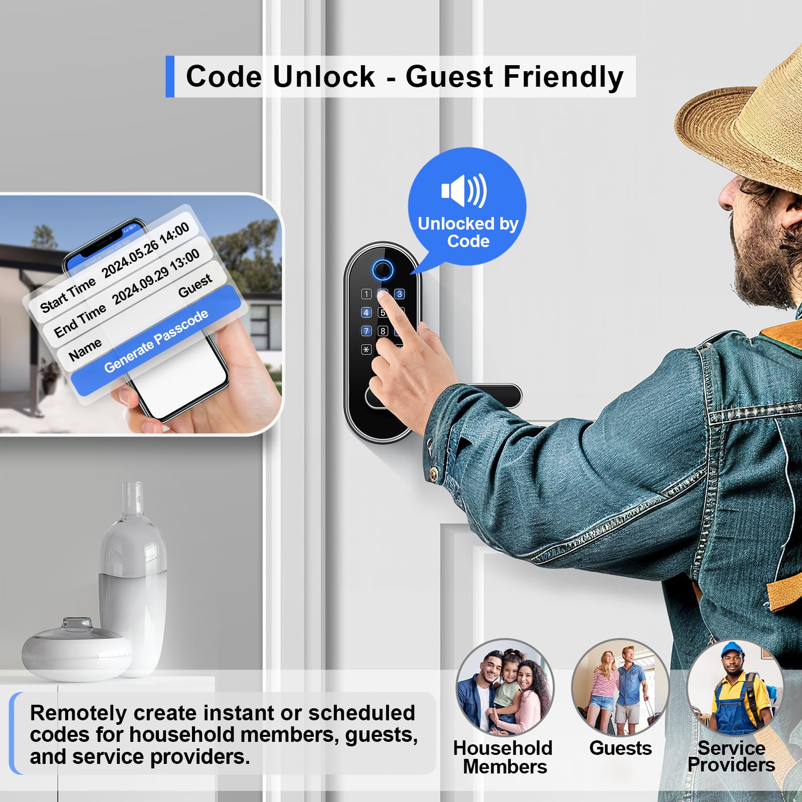Samtecht Keyless-Entry Keypad Fingerprint Smart Lock: Digital Door Lock With Code Passcode, Electronic Door Handle, Biometric Door Knob For Entry Door, Bedroom Door (Silver)