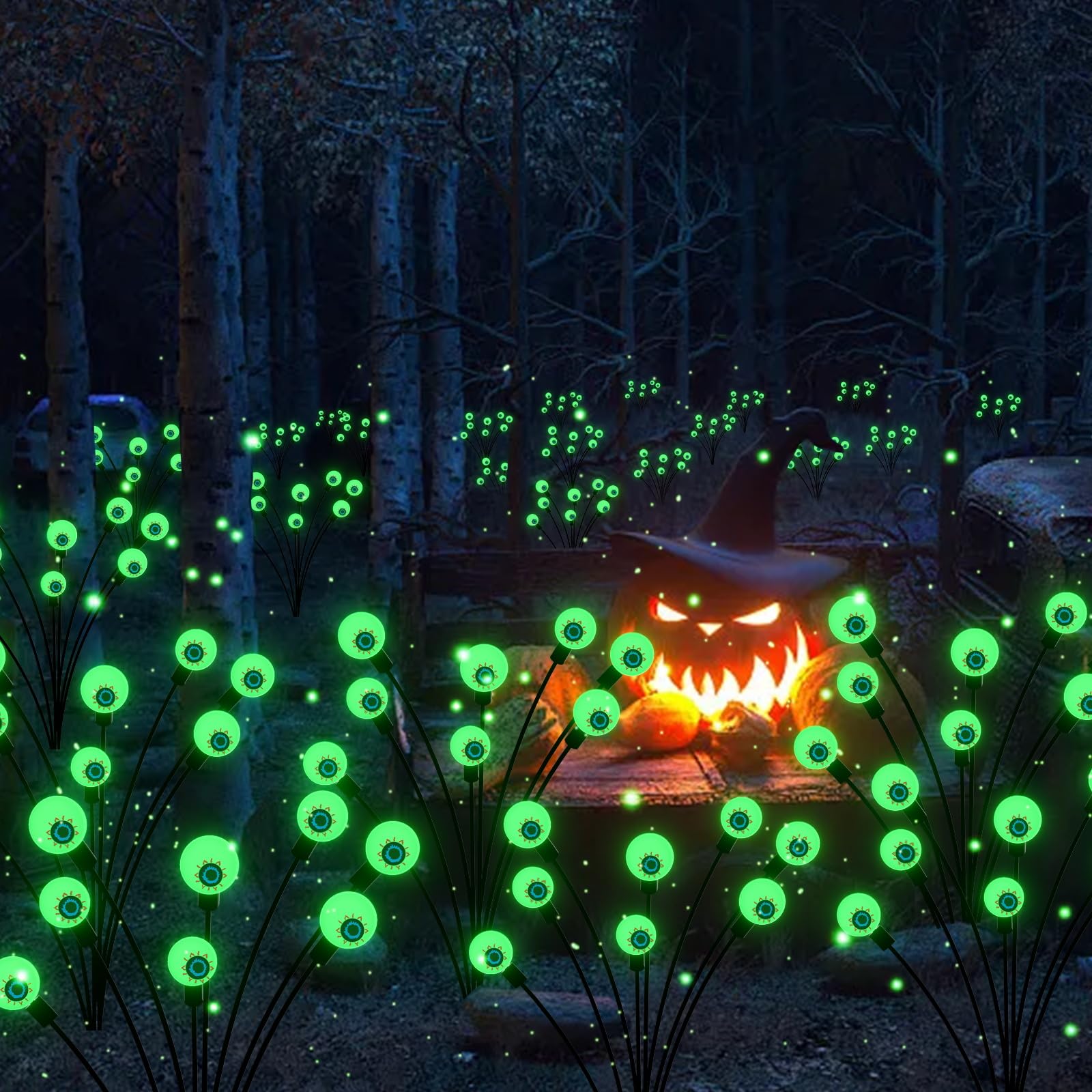 Lasgu Outdoor Solar Garden Lights (4 Pack), Scary Eyeball Leds (32), Spooky Outdoor Decor For Yard And Patio (Green)