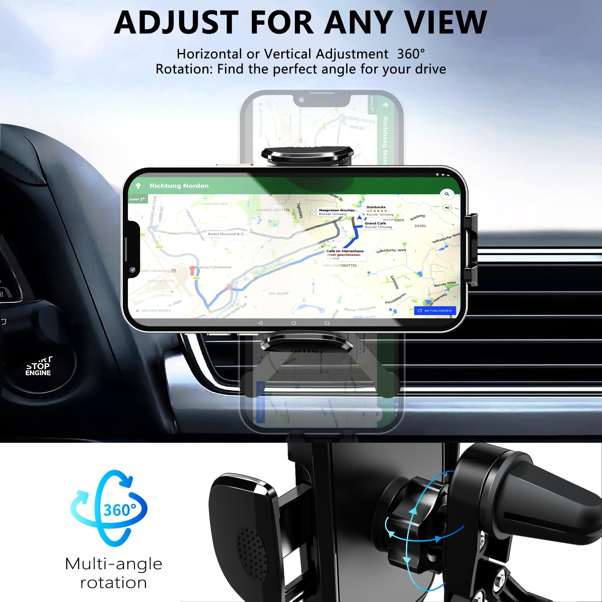 Aiziyo Car Phone Holder,Adjustable Air Vent Car Phone Holder Mount Compatible With Iphone 16/15/14/13, Samsung, Google,And All Smartphones, Hands- Auto Mobile Phone Stand