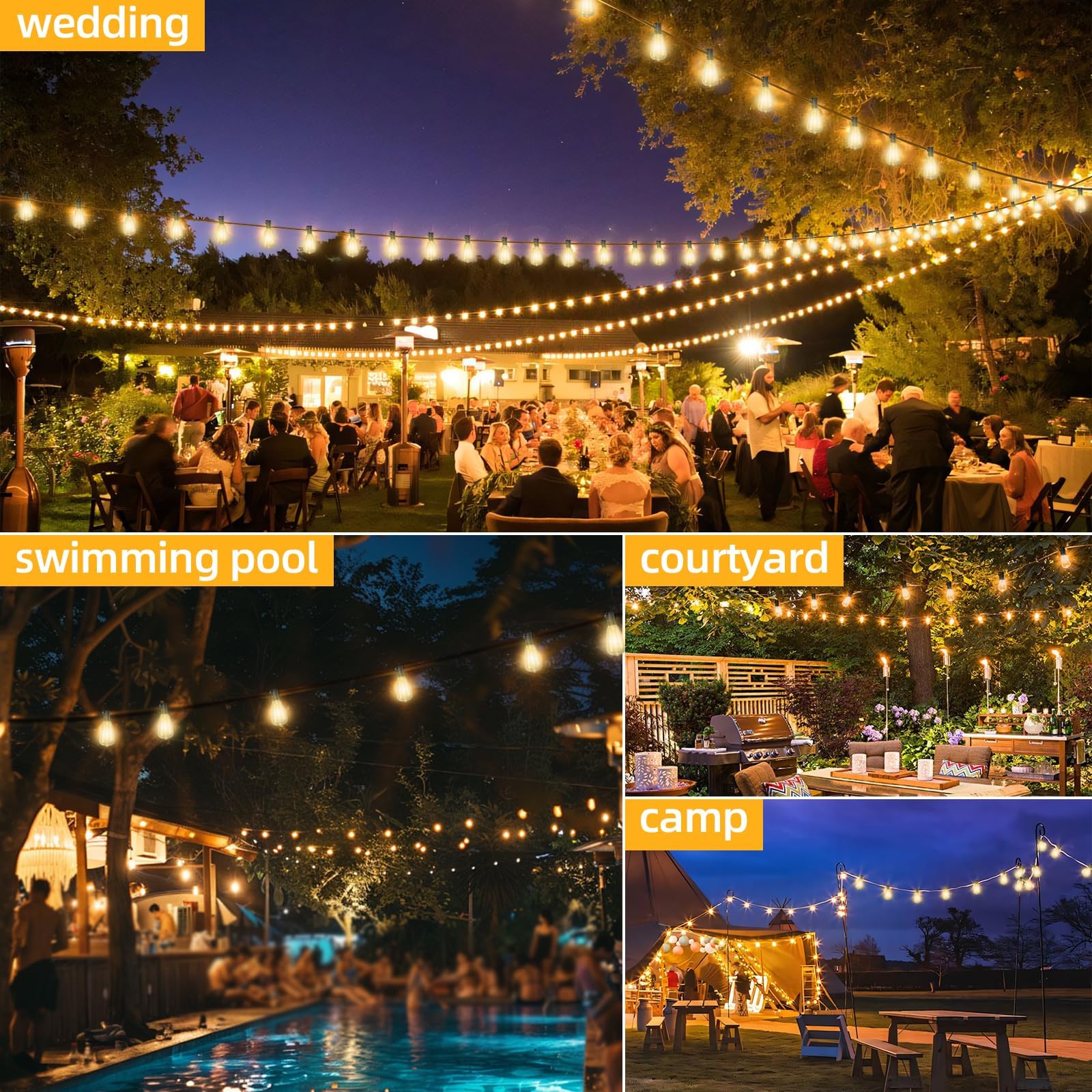 Hobbynors St38 50Ft Led Outdoor String Lights With 25+2 Spare Bulbs, E12 Socket, 2700K Warm White-For Backyard, Wedding, Camping, Porch, Deck, Gazebo, Bistro Decor