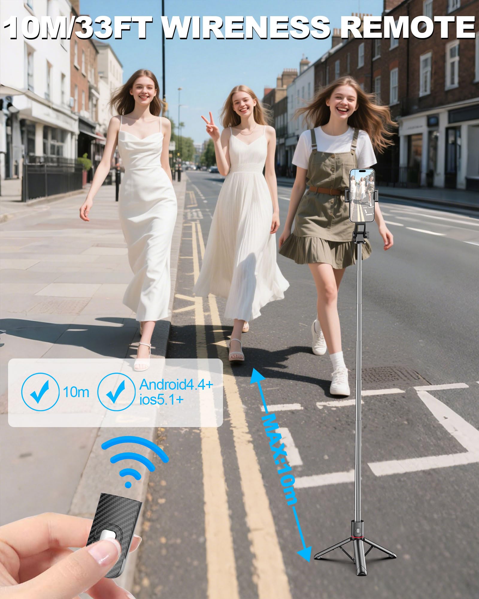 Fashion 40'' Selfie Stick Tripod, Cell Phone Tripod With Integrated Wireless Remote, Portable Selfie Stick For Iphone Video Recording, Lightweight Extendable Phone Stand For Iphone Android