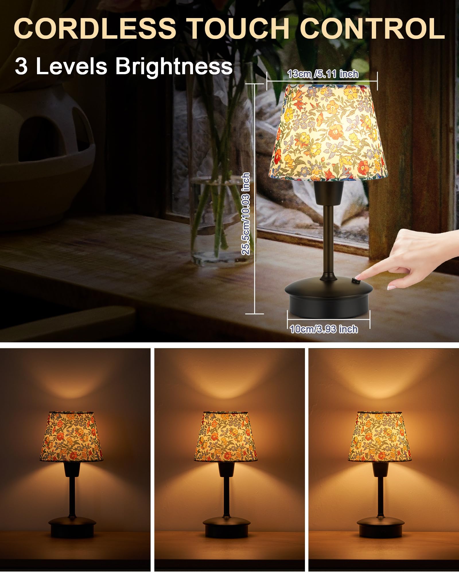 Egobasic Small Cordless Table Lamps For Restaurant Dinner Dining, 5200Mah Rechargeable Battery Operated Lamps, Brightness Dimmable, Night Bedside Touch Light, Living Room Side Kitchen Outdoor Table Light