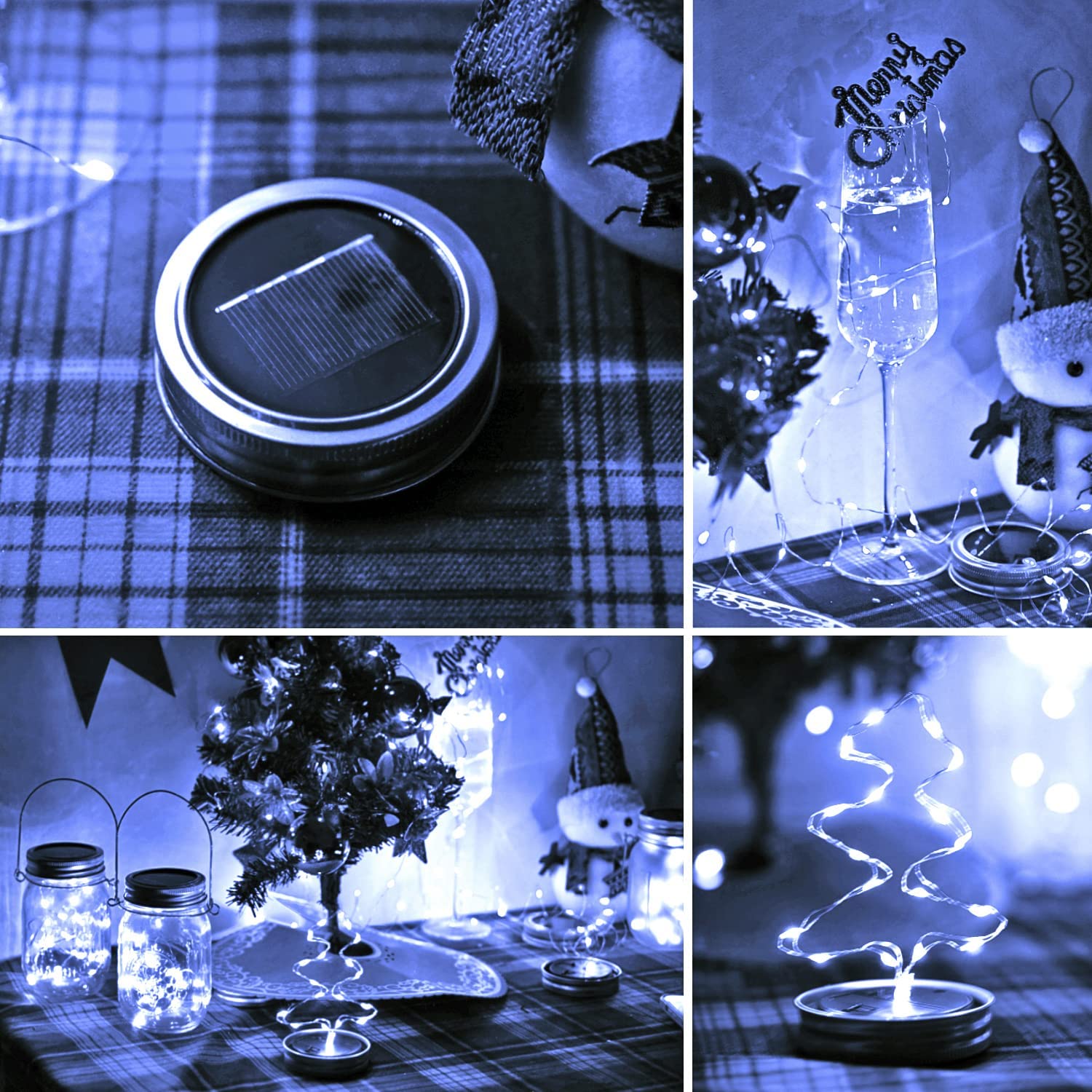 Gonimy Solar Mason Jar String Lights Lid, [d] 9 Pack 20 Led Antirust Waterproof Fairy Firefly Jar Lids Lights With 9 Hangers (Jars Not Included) For Patio Garden Wedding (Cool White)