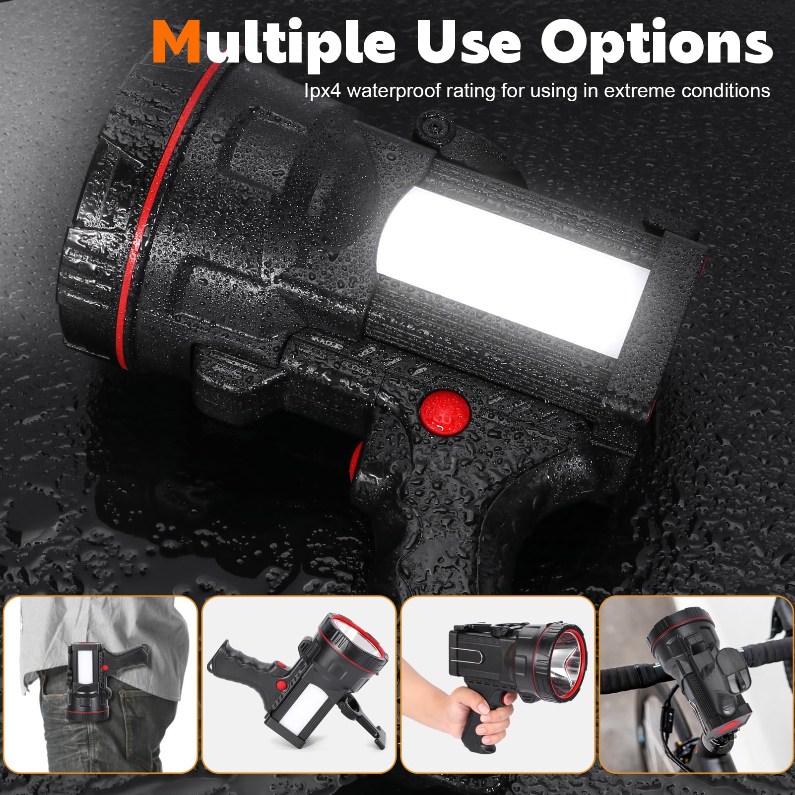 Vanvale Superbright Handheld Led Spotlight Flashlight Powerful Searchlight Usb Rechargeable Lantern With Power Bank Function Portable Camping Emergency Light (White Light)