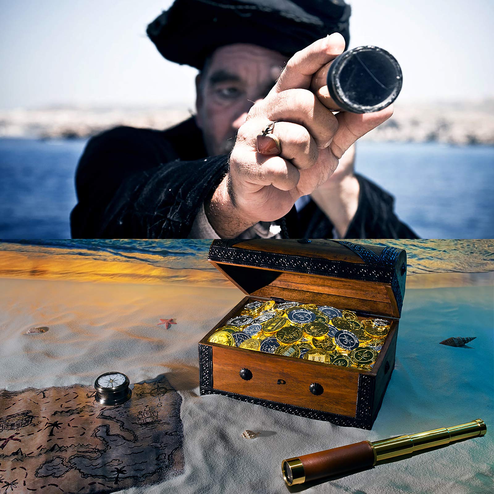 Dangshan Telescope Brass Spyglass Pirate Monocular - Waterproof Pocket Mini 25X30 Zoomable Collapsible Vintage For Navigation, Voyage View Watching, Games, Travel, Hiking, Hunting