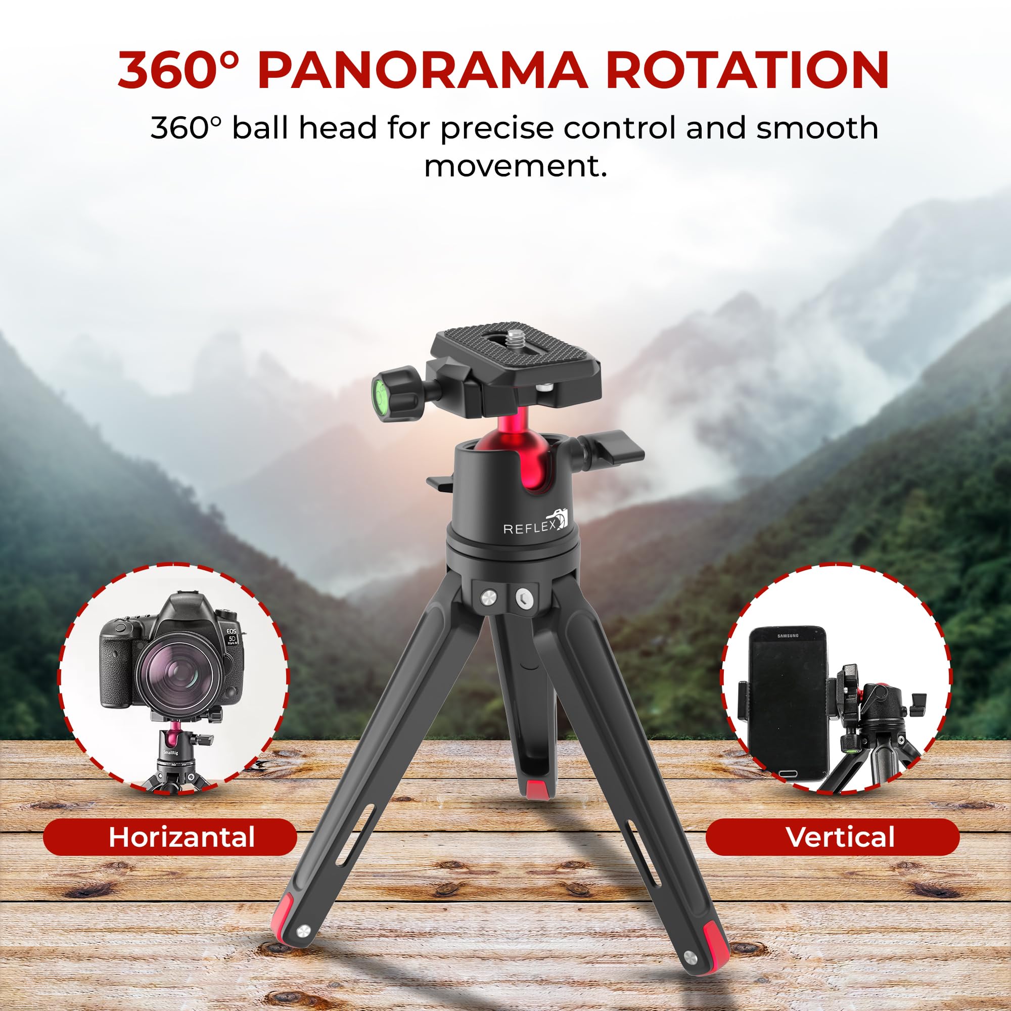 Reflex Camera Metal 9" Mini Tripod Desktop Tripod With 360° Ball Head And 1/4" Screw For Dslr Cameras, Smartphone, Projectors, Webcams With Quick Release Plate & Bubble Spirit Level, 5Kg Load