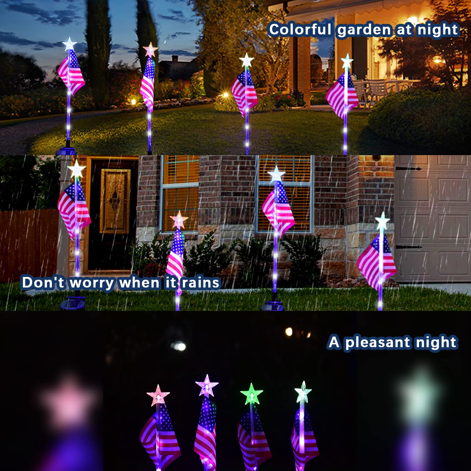 Kaitesla July 4Th Decorative Solar American Flag Lights July 4Th Solar Patriotic Flag Lights, 2 Modes Garden Pile Lights Led Landscape Lights Street Lights (Color Change), Xy-T001