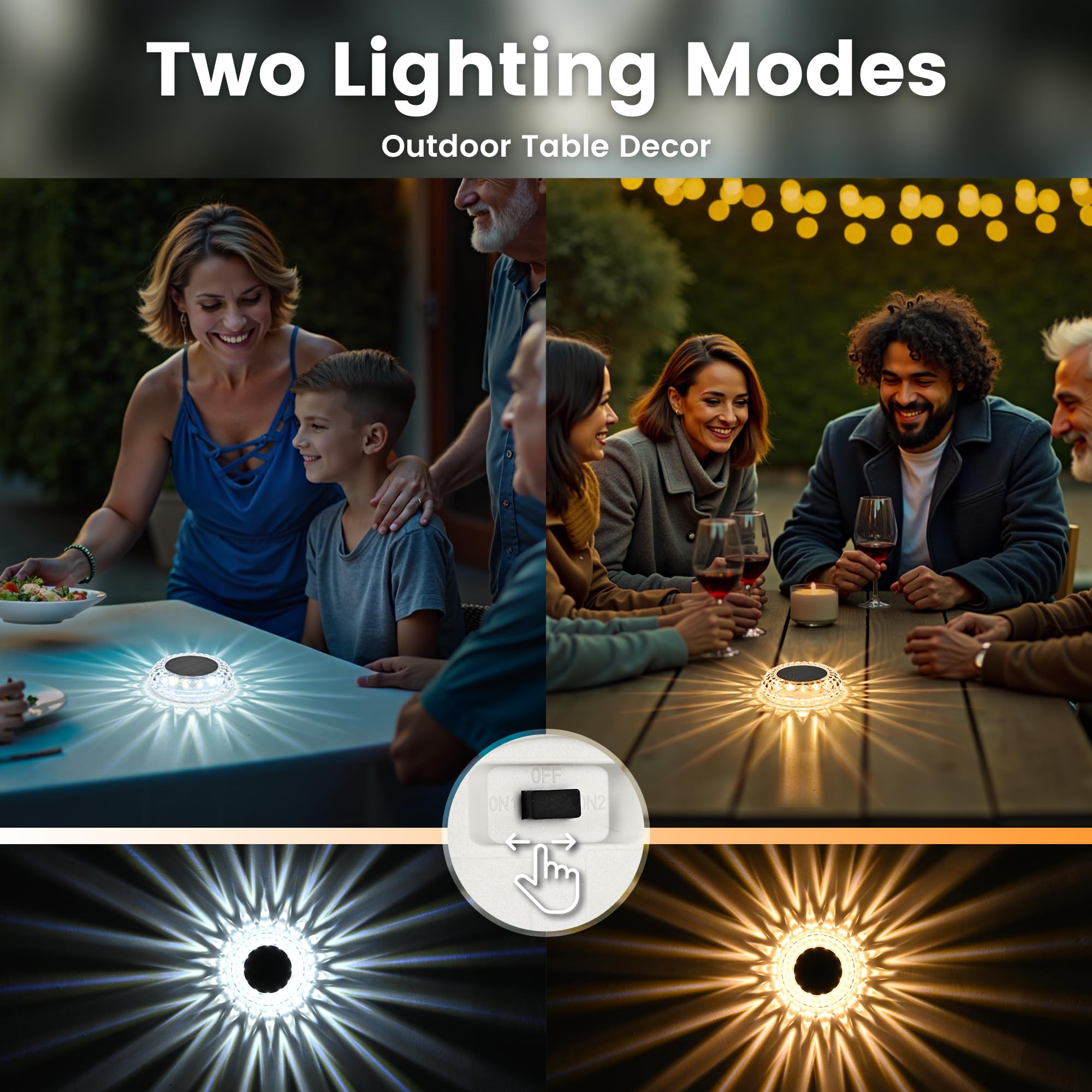 Solpex Solar Powered Outdoor Table Light, Waterproof Led Disk Light With 2 Lighting Modes, Night Light For Garden, Party, Yard, Table Decor (1 Pack)