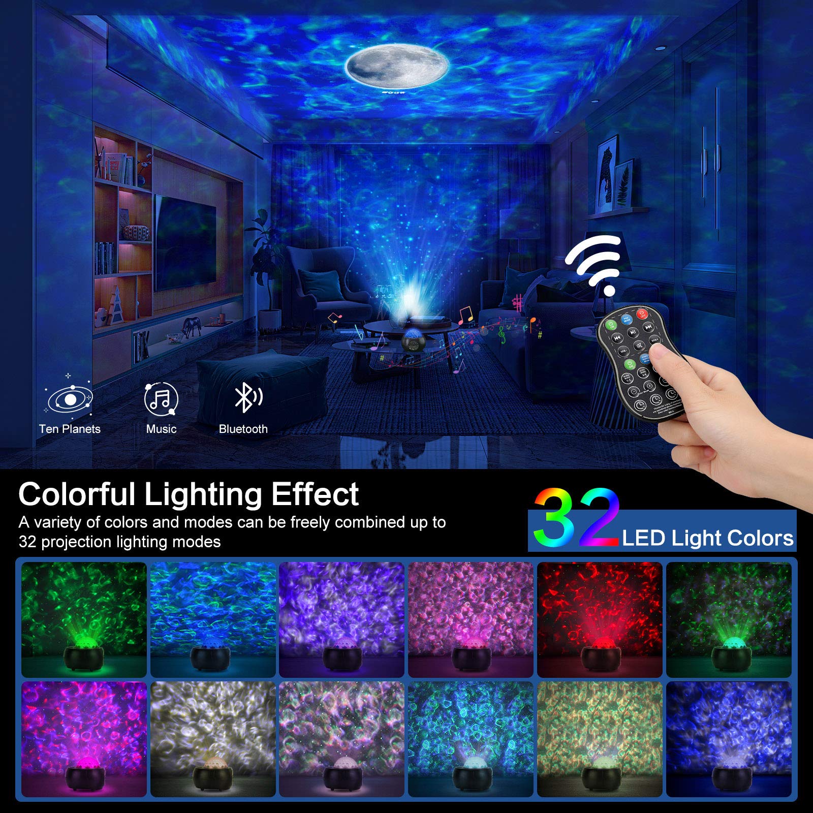 Rcmo Galaxy Projector, Star Projector For Bedroom, Planet Night Lights Projector With Remote & Bluetooth Music Speaker, Multiple Solar System Projector For Kids, Space Lights For Ceiling Decor