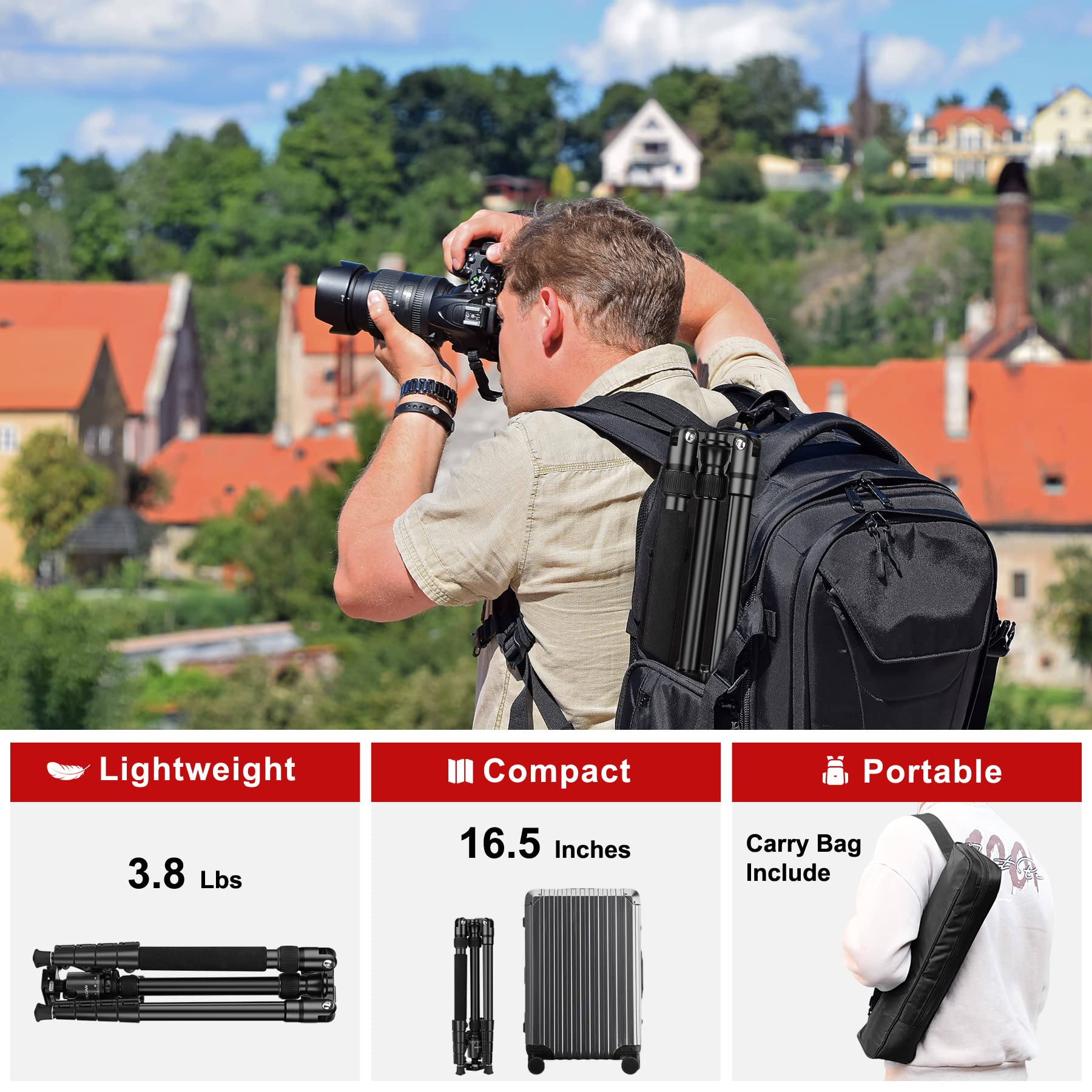 Joilcan Tripod For Camera, 81" Camera Tripod Stand, 83 Inches Dslr Tripods & Monopods, Heavy Duty Travel Tripod For Binoculars Laser Level Spotting Scope Telescope, Payload 35Lb