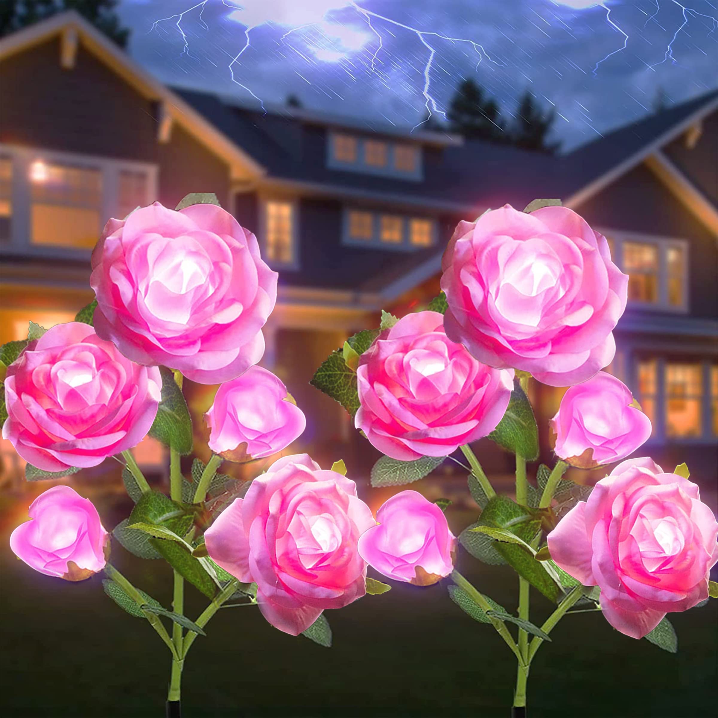 Smilingtown Solar Flower Lights Garden Decorations Outdoor Waterproof [Updated] 2 Packs 10 Pink Roses Solar Decorative Stake Lights For Patio Pathway Yard Lawn Decor 