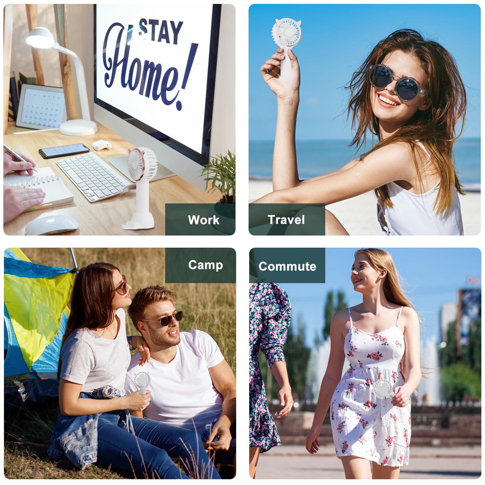 Handheld Fan Mini Portable Fan, Usb Desk Fan With Base As A Phone Holder, Cat Ear Design Battery