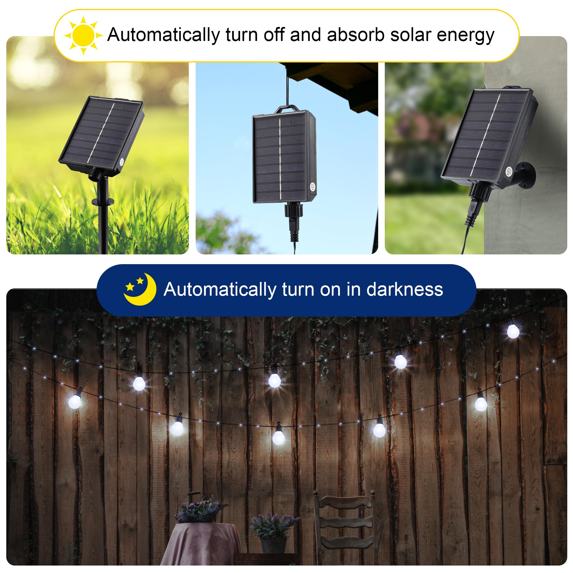 Merrimax M Solar String Lights Outdoor, 26Ft Waterproof Solar Lights With Remote, 16 G50 Bulbs Solar Powered Light With Timer 8 Modes For Outdoor Indoor Garden Patio Balcony Holiday (White)