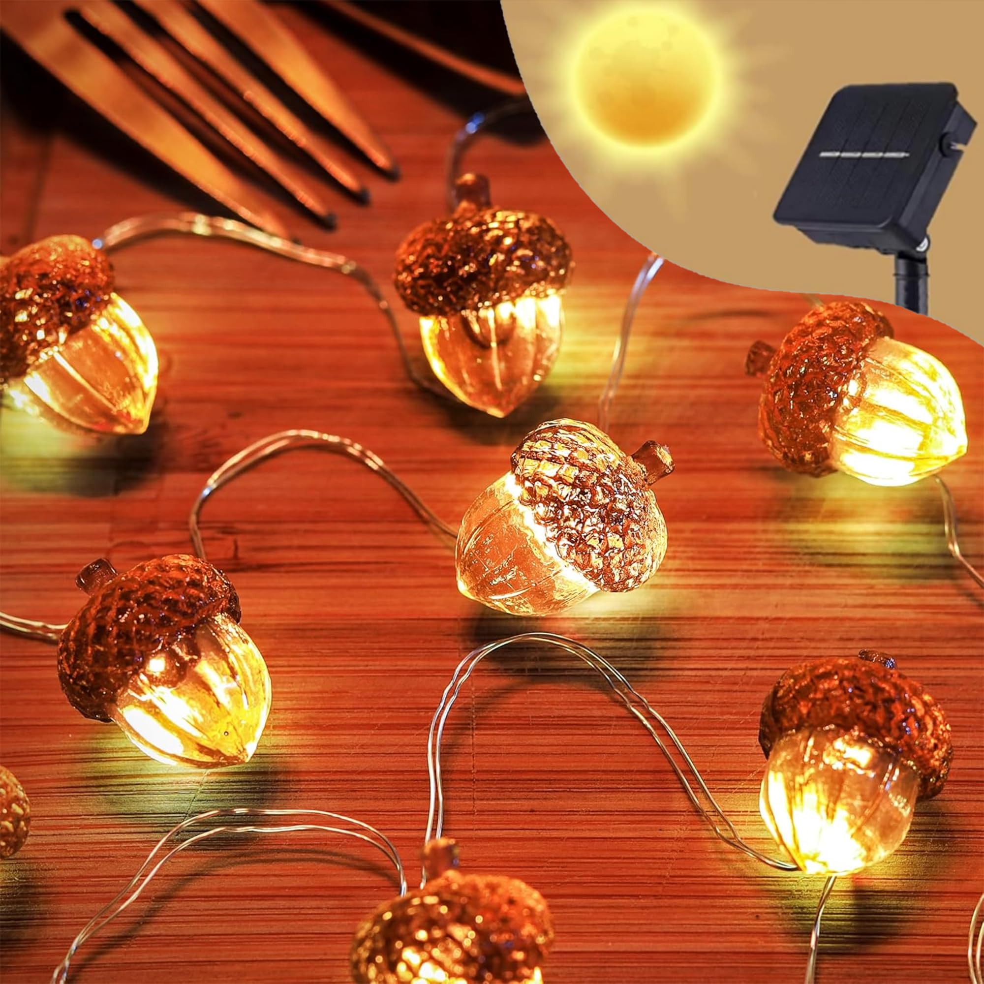 Enlaceray Solar Fall Acorn String Lights For Outside Outdoor Garden Decor Acorn Garland Lights Waterproof Yard Thanksgiving Decoration Christmas Fairy Lights 40Led 14Ft Fence Decor