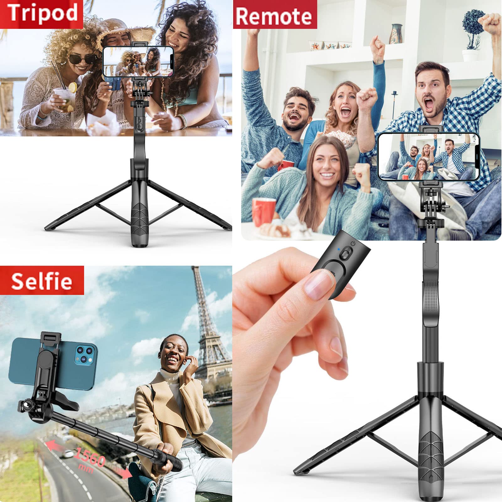 Cevoqin Selfie Stick For Iphone 60" Selfie Stick Tripod With Remote/Travel Tripod For Iphone/Selfie Stick With Phone Stand, Portable&Lightweight Aluminum Cell Phone Stand Small Tripod For Camera,Light,Webcam