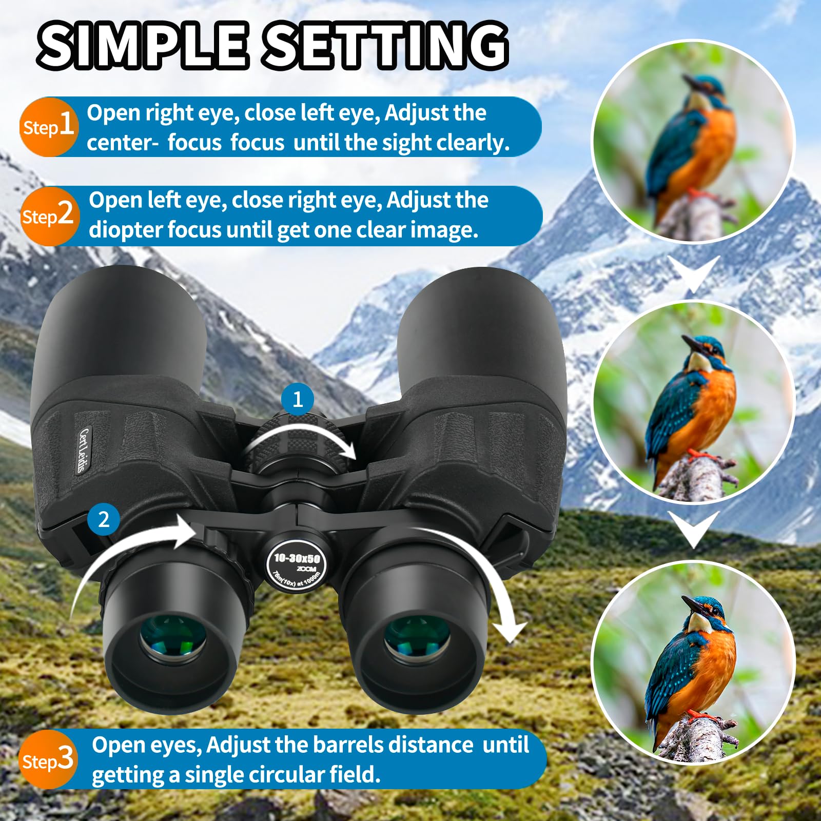 Cert Leidis 10-30X50 Zoom Binoculars For Adults High Power, Low Light Night Vision, Bak4 Prism With Fmc Lens, Waterpoof, Hd Professional Binoculars For Bird Watching, Hunting, Outdoor, Hiking