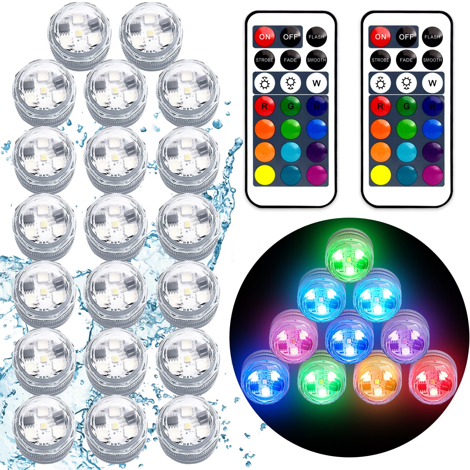 Idyl Light Submersible Led Lights With Remotes, Waterproof Tea Lights Candles Battery Operated Rgb Color Changing Small Led Light For Vase Pool Pond Lantern Halloween(20Pack)