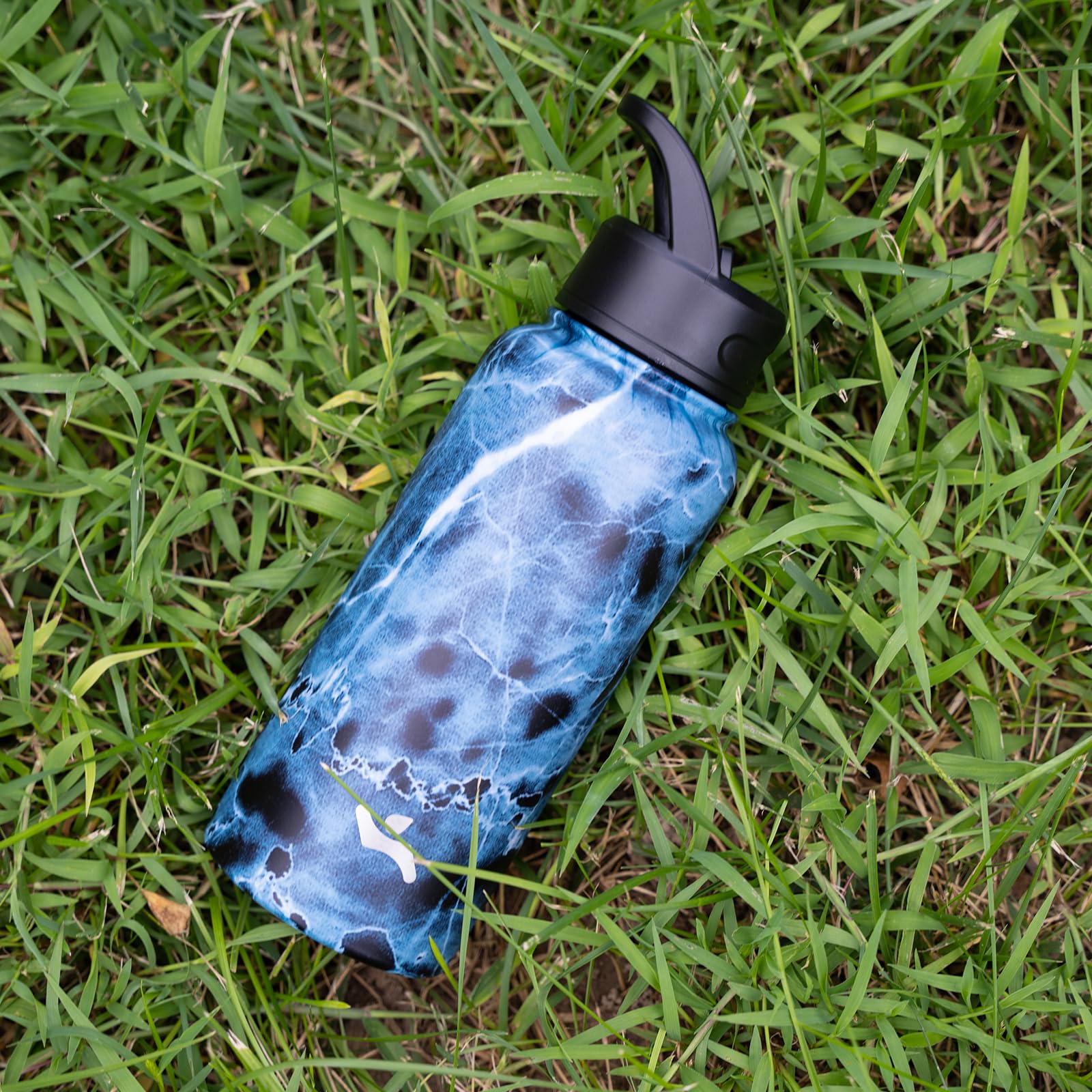 40Oz Insulated Water Bottle Stainless Steel Sport Bottles With 3 Lids,Marble Ocean