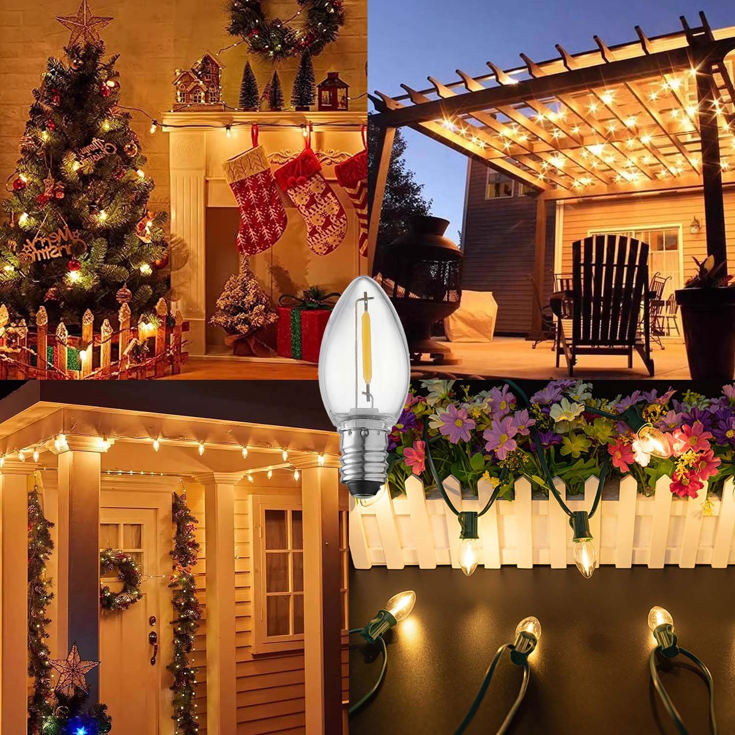 Abulber 25 Pack C7 Led Replacement Light Bulb,Shatterproof,Waterproof,Plastic Led Bulbs For Christmas Indoor Outdoor String Lights,E12 Base Warm White