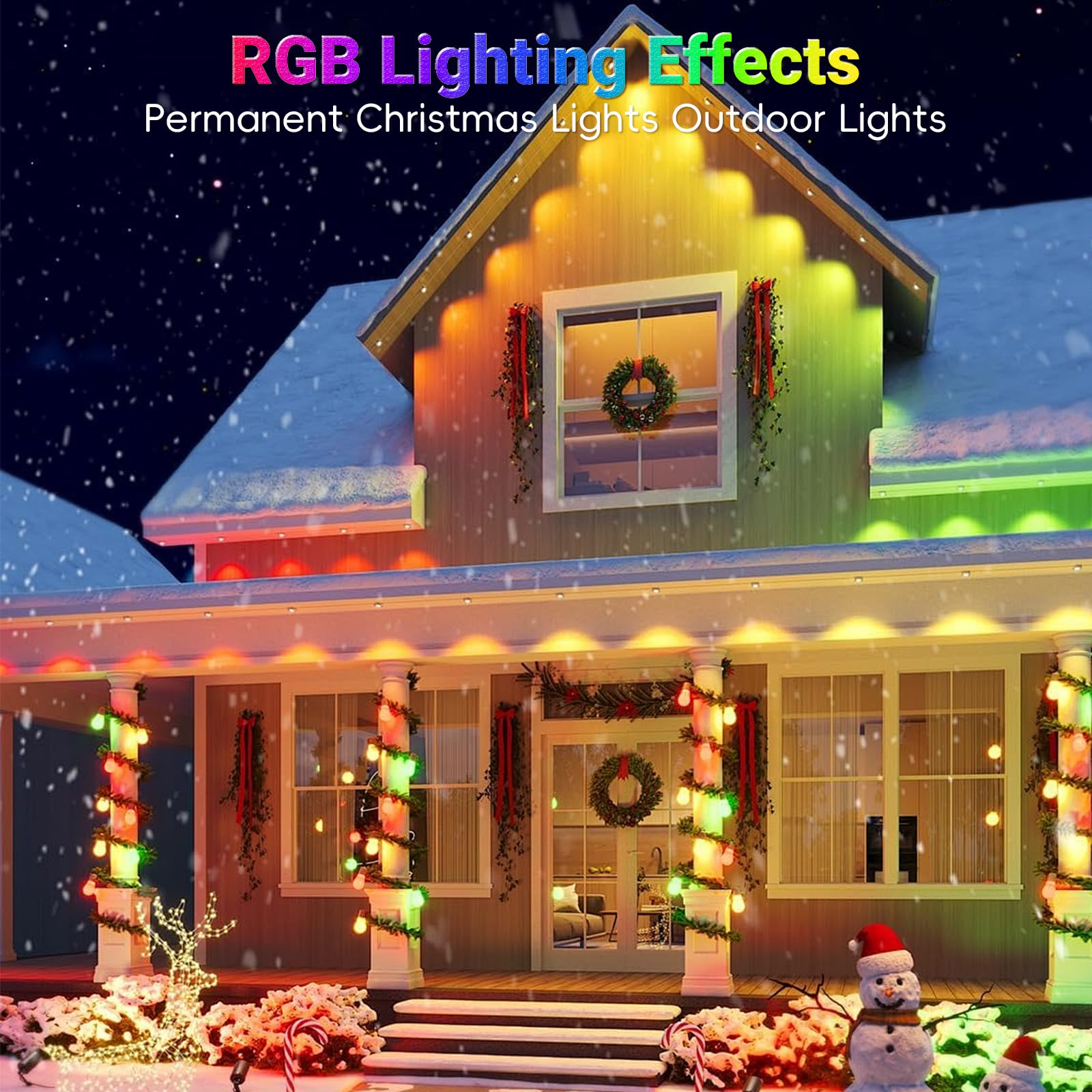 Jzvgen Permanent Outdoor Light For House,50Ft Rgb Outdoor Light With 30 Led Lights,Ip67 Waterproof,With App/Remote Control For All Holiday Decor Decorations Lights