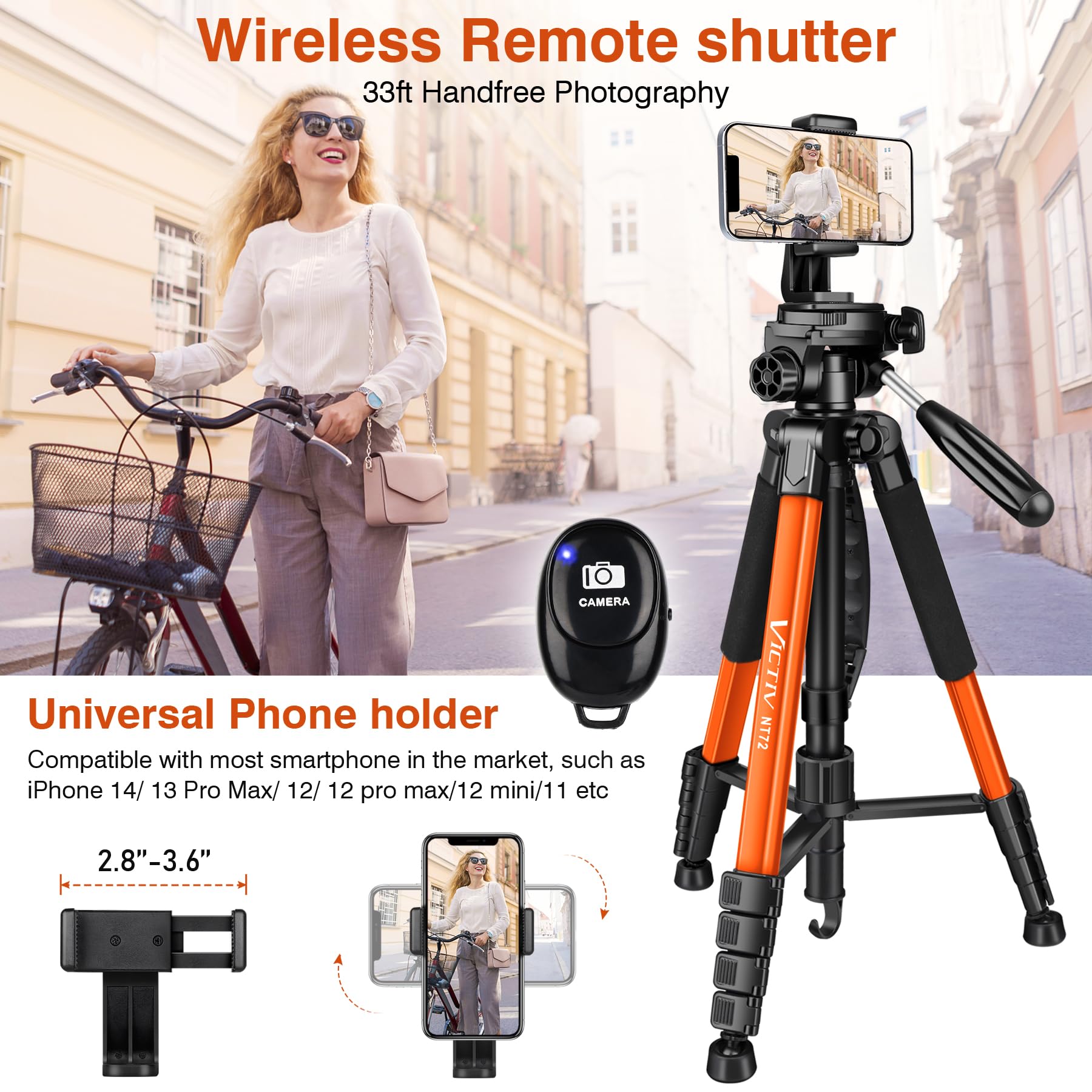 Victiv Tripod For Camera, 72" Tall Camera Tripod & Monopod With Remote, Professional Heavy Duty Compact Camera Stand For Phone, Dslr, Spotting Scope, Telescope, Binocular