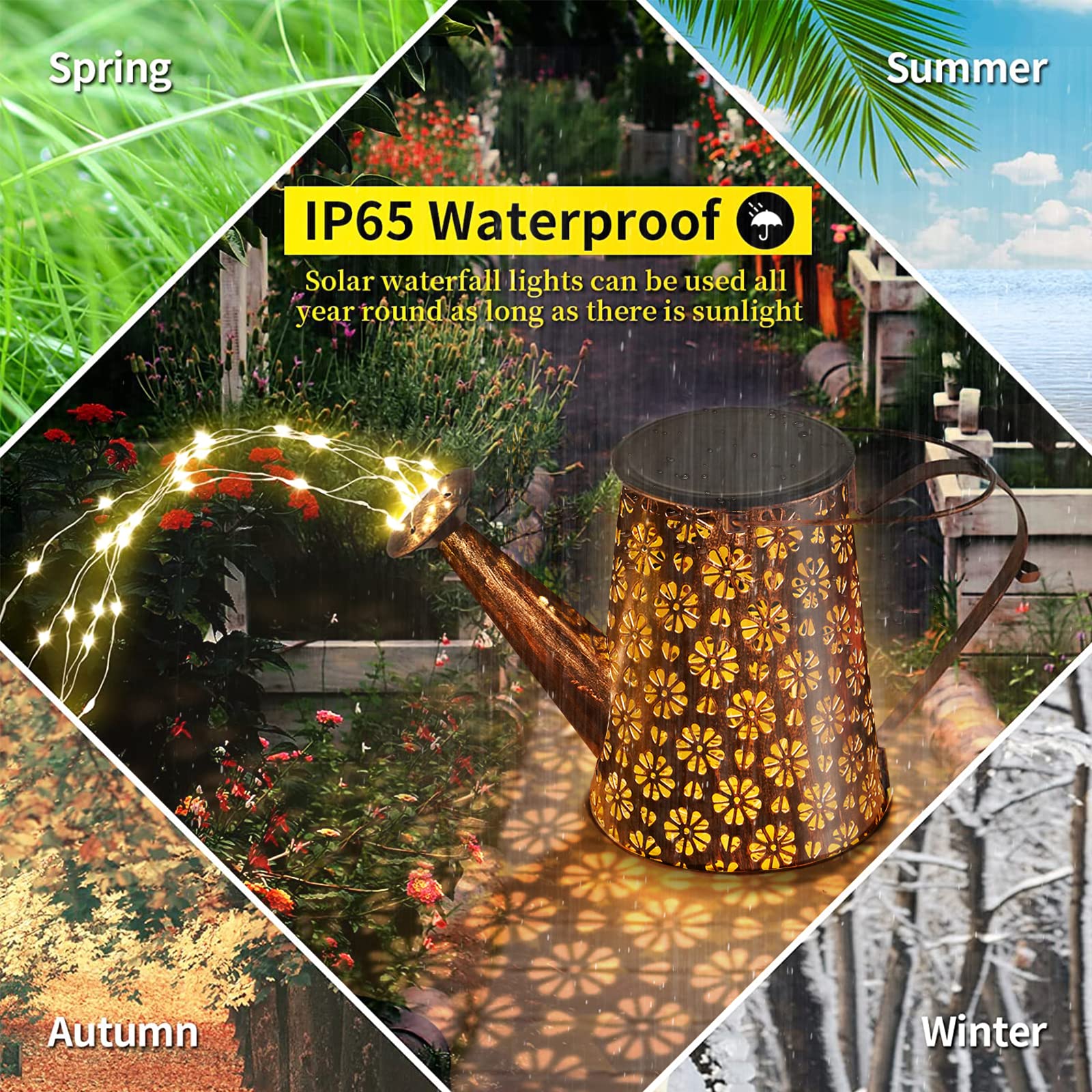 Lureshine Outdoor Solar Watering Can With Lights Garden Decor Large Solar Powered Lanterns Hanging Waterproof Led Decorative Retro Metal Kettle String Lights For Table Yard Pathway Walkway Gardening