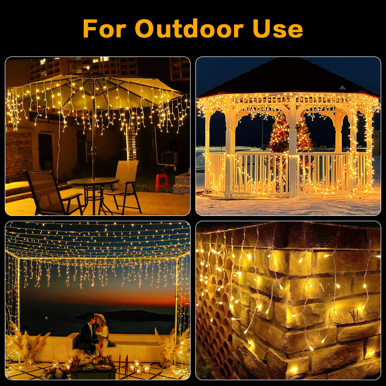 Techip Tchip Christmas Icicle Lights Outdoor, 33Ft 400 Led For Outside, Plug-In Curtain String Twinkle Tree 8 Modes Waterproof Patio Party Holiday Decorations Warm White