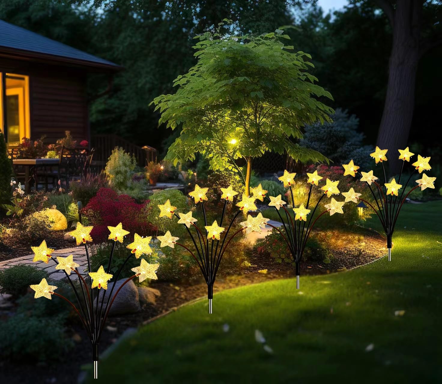 Phreewill Solar Garden Lights, Christmas Star Pathway Lights, Outdoor Decorations Star Lights, Solar Swaying Lights, Firefly Lights For Patio Pathway Outdoor Decor, Big Bulb Solar Swaying Lights(4Pack Star)