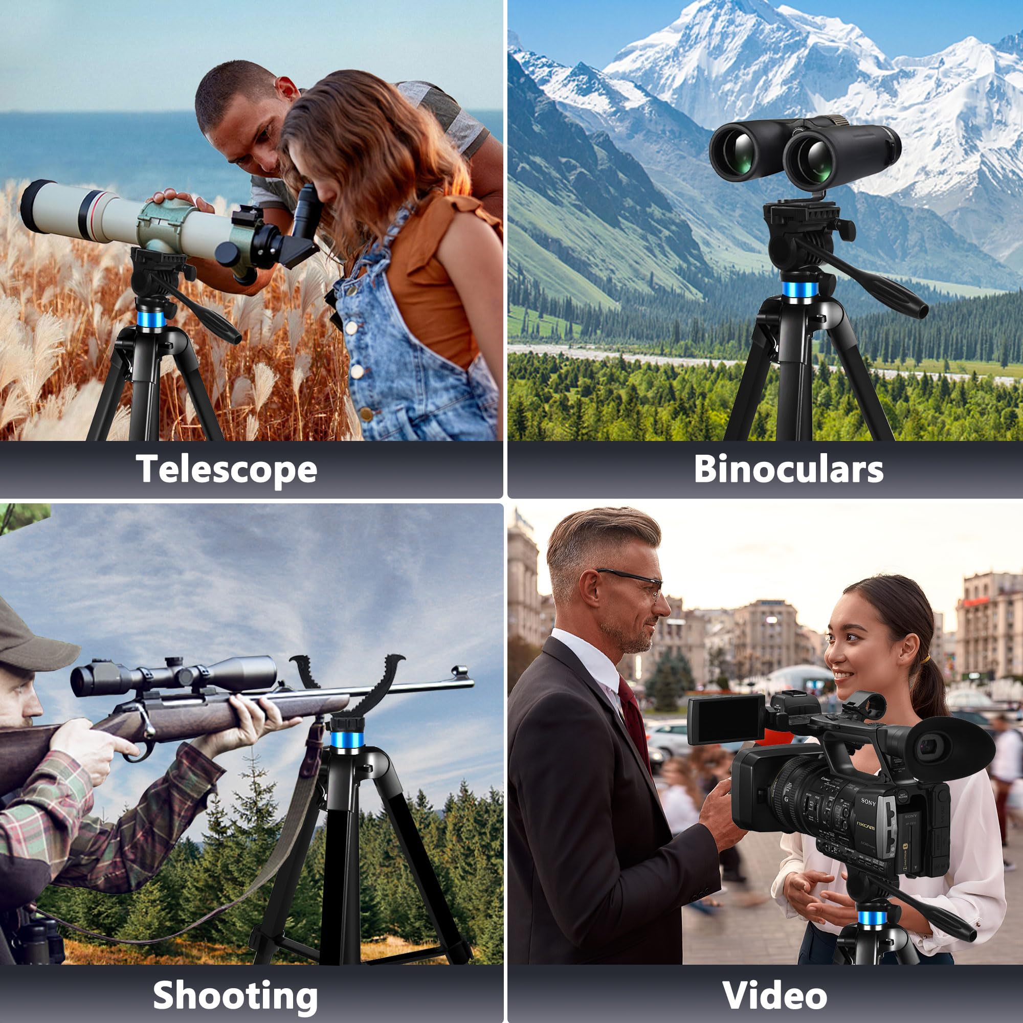 Lcncy 72.4 Inch Spotting Scope And Binoculars Heavy Duty Tripod, Shooting Hunting Rest V Yoke Stand With Binoculars Adapter, Compatible With Monocular/Astronomical Telescope/Dslr Camera/Projector(Load 22Lb)