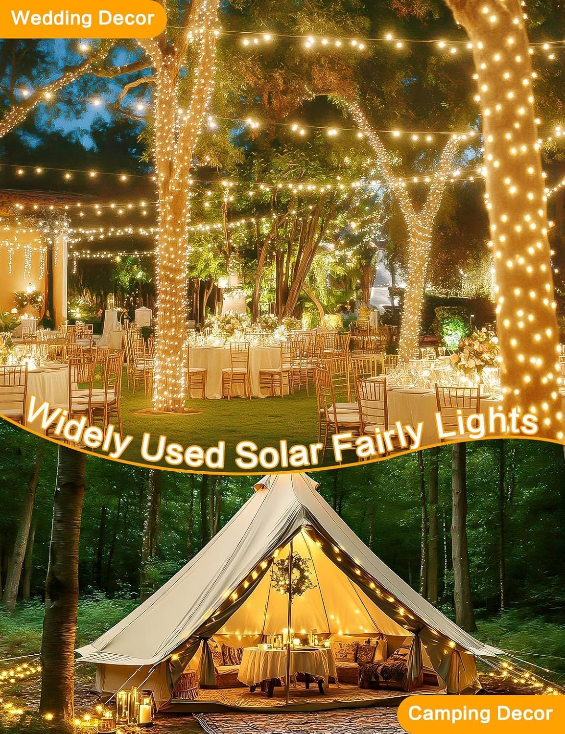 Bhclight Solar String Lights Outdoor, 2 Pack 144Ft 400 Led Solar Christmas Twinkle Lights Outside Waterproof Copper Wire With 8 Modes Solar Fairy Lights For Garden Tree Birthday Christmas Decor(Warm White)