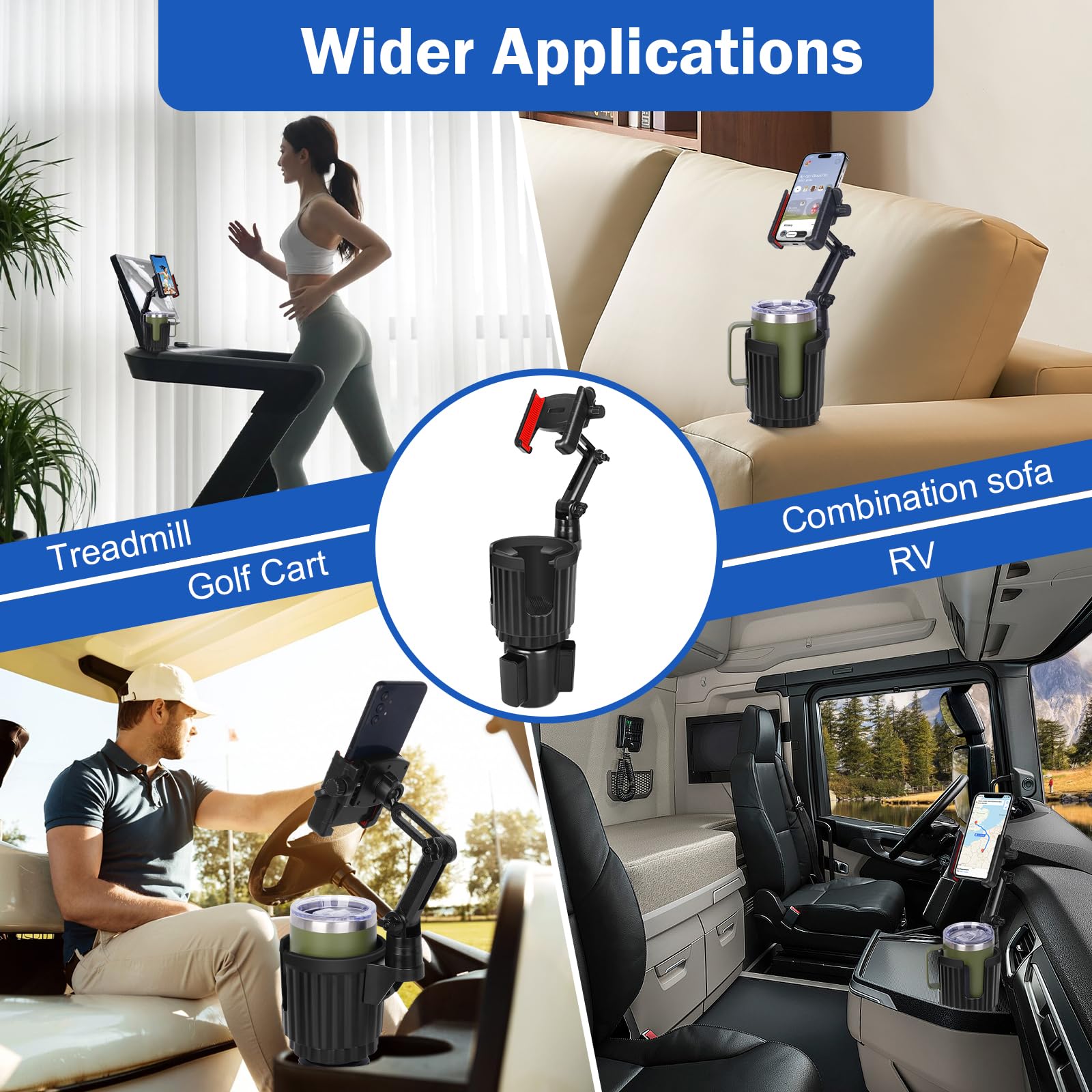 Degum  Cup Phone Mount For Car, [Super Stable] 2 In 1 Car Cup Holder Expander With Offset Adjustable Base, Cell Phone Cup Holder Mount For Car Compatible With All Smartphones