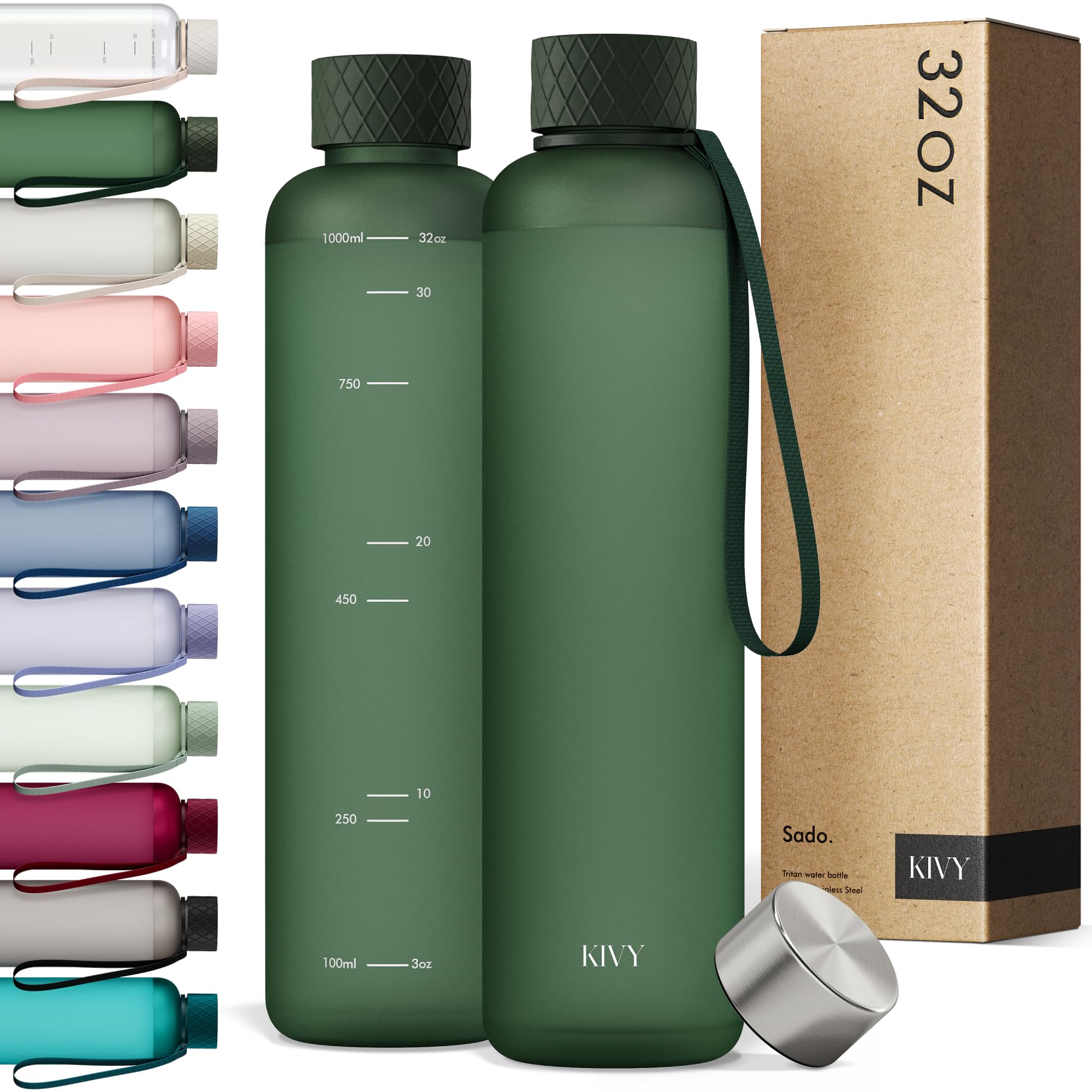 Kivy Slim Water Bottle 32Oz [Lightweight & Shatterproof] Fits Backpack & Cupholder For Travel