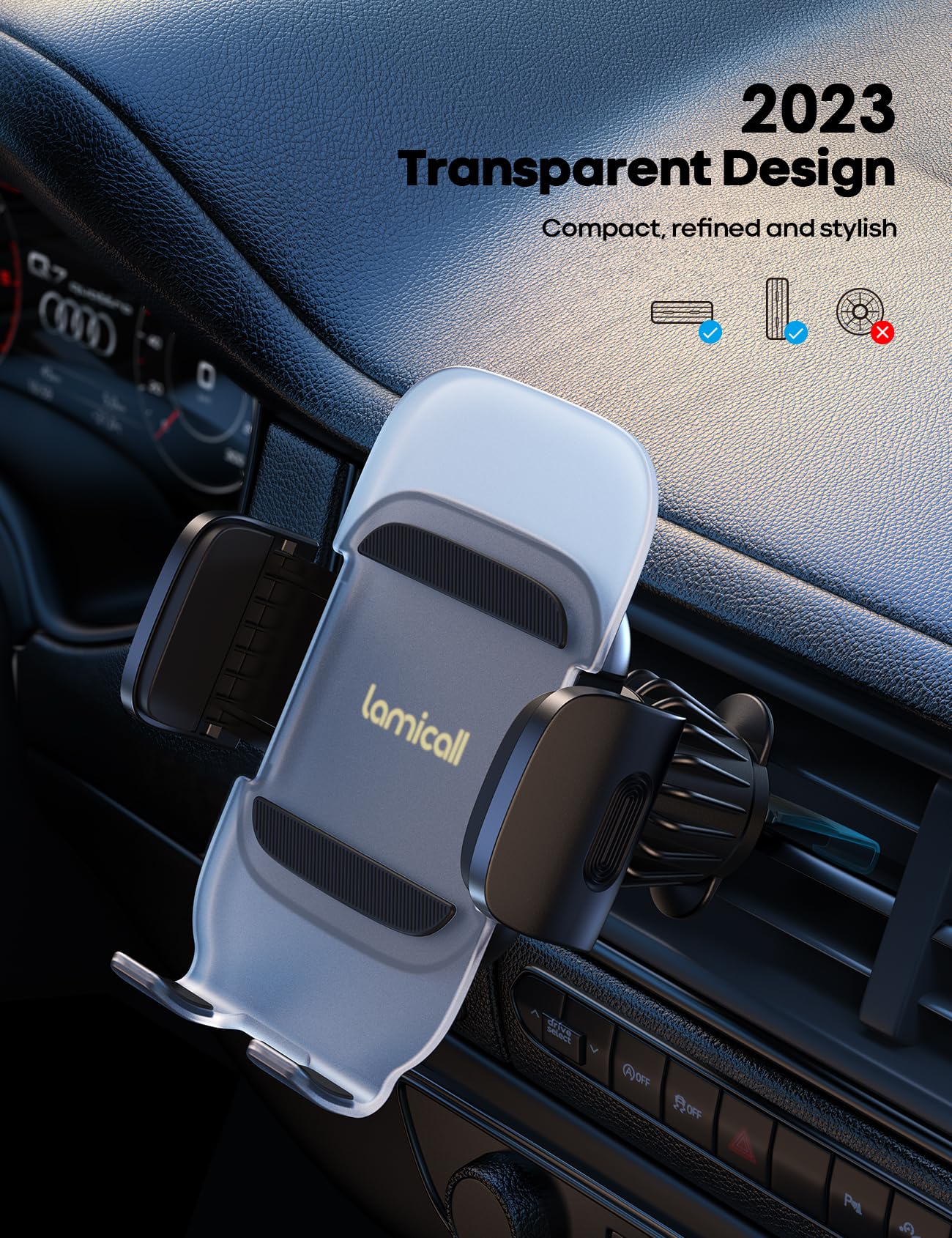 Lamicall Car Phone Holder Vent -  2Nd Generation Cell Phone Mount Cradle - Thick Cases Friendly - Hands  Phone Stand For Car - Fit Iphone 16/15/14/13/12 Pro Max/Plus/Smartphone