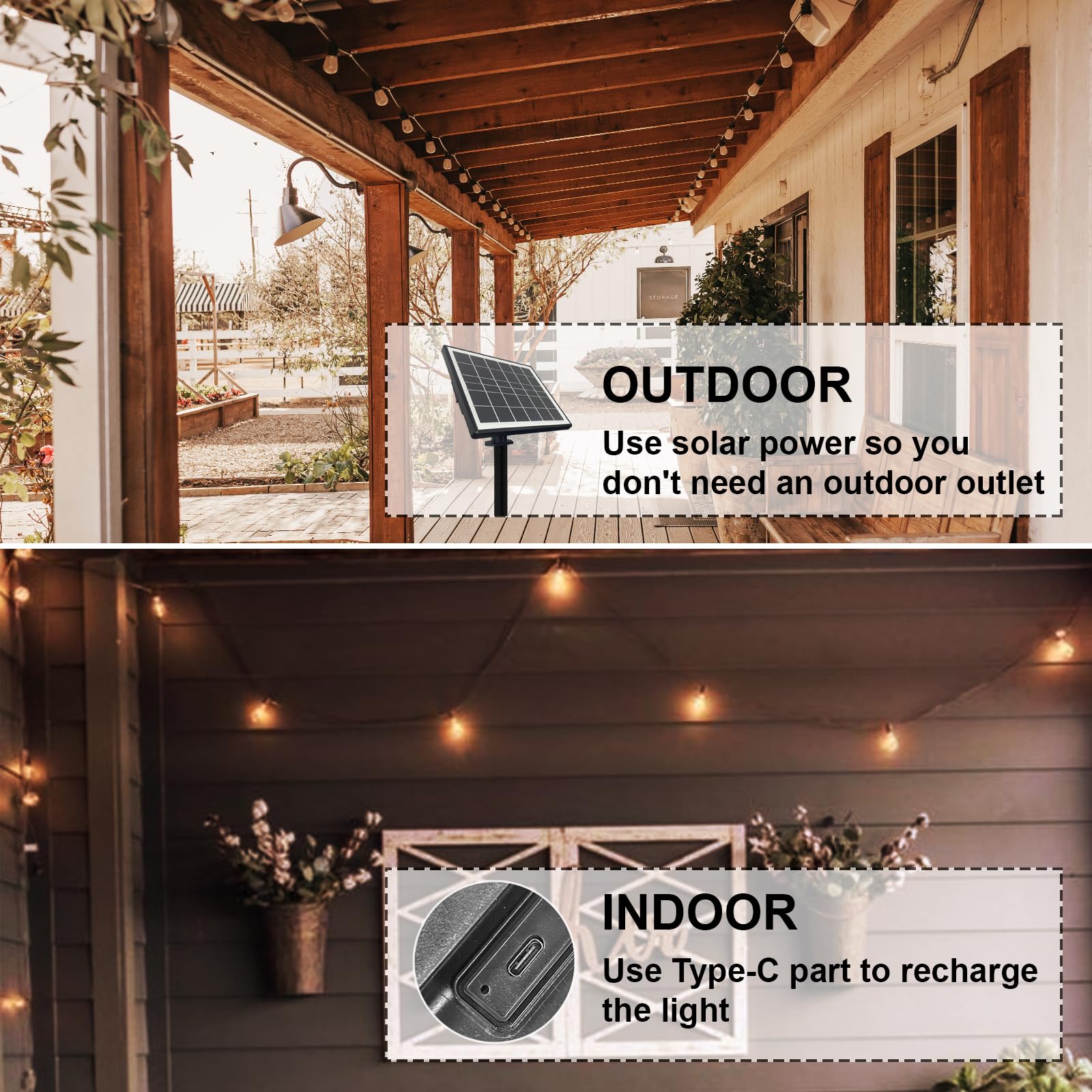 Banord St38 Solar String Lights, 100Ft Solar Outdoor Lights With 49 Shatterproof Led Bulbs, Outdoor Hanging String Lights Waterproof Patio Lights For Outside, Backyard, Porch, Garden, Party, Camping