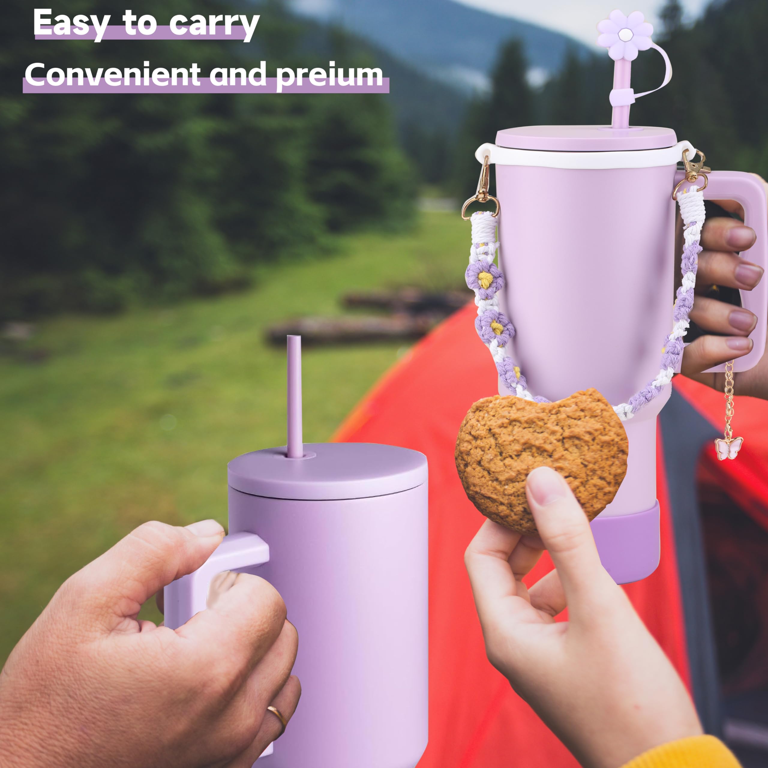 40 Oz Tumbler With Handle Straw And Accessories, Drop & Abrasion Resistant, Vacuum Double