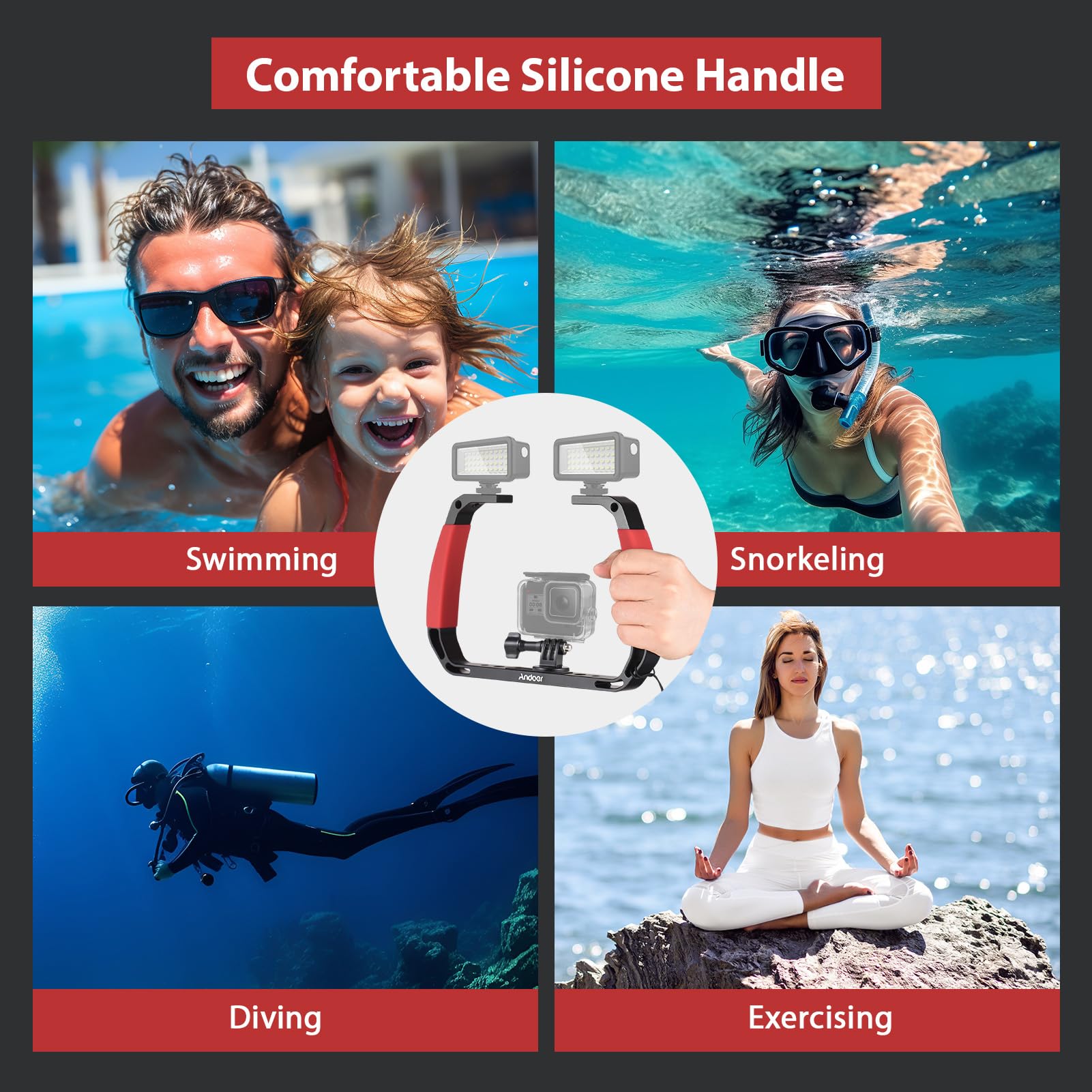 Andoer Submersible Stabilizer Mount, Handheld Stabilizer For Action Camera With Mounts For Cold Shoes Strap Compatible With Gopro Hero 12/11/10, Dji Osmo Action 4/3/2, Insta360, Red