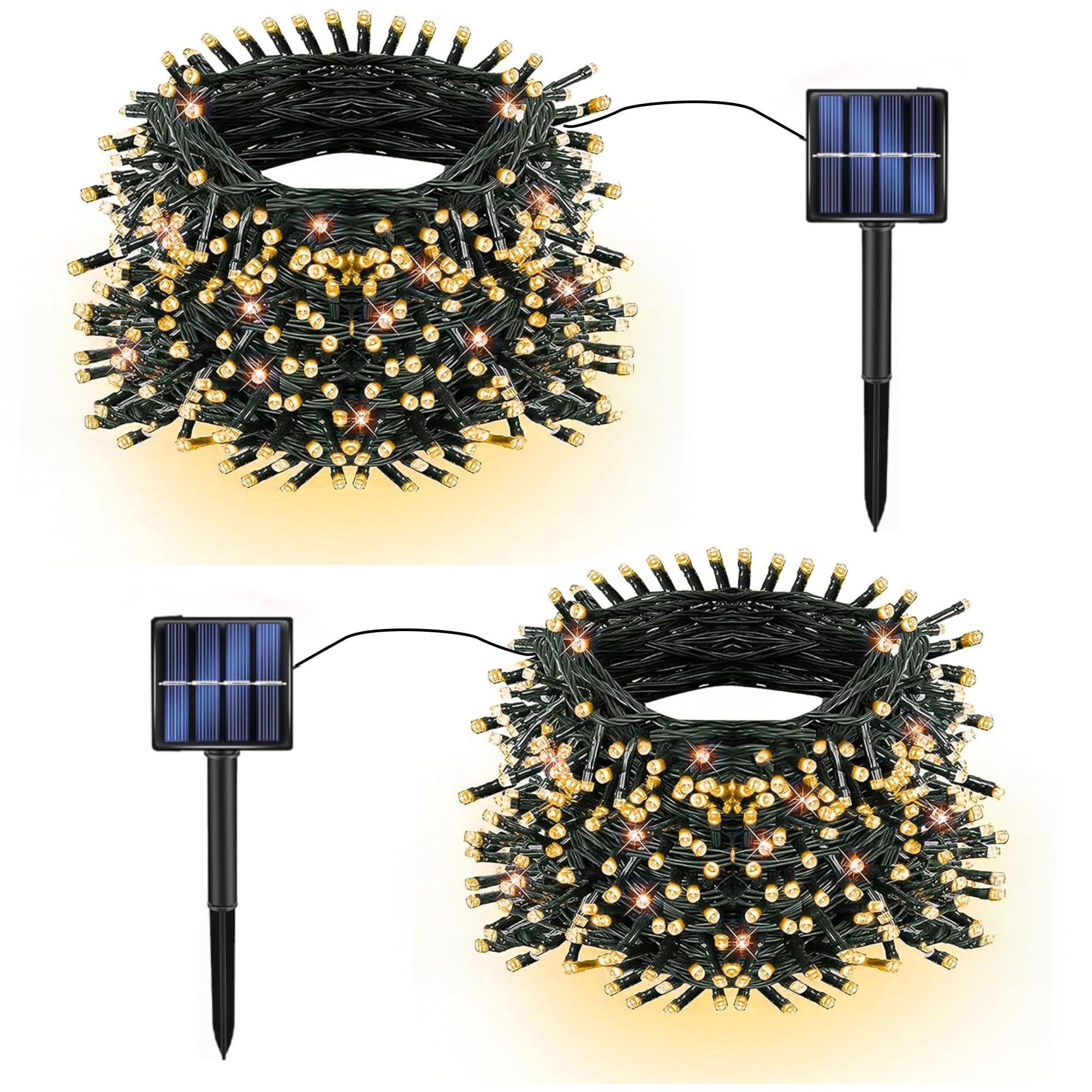 Tw Shine 2 Pack Solar String Lights, 200 Led 66 Ft, Waterproof, 8 Modes, Warm White, Outdoor Christmas Decorations