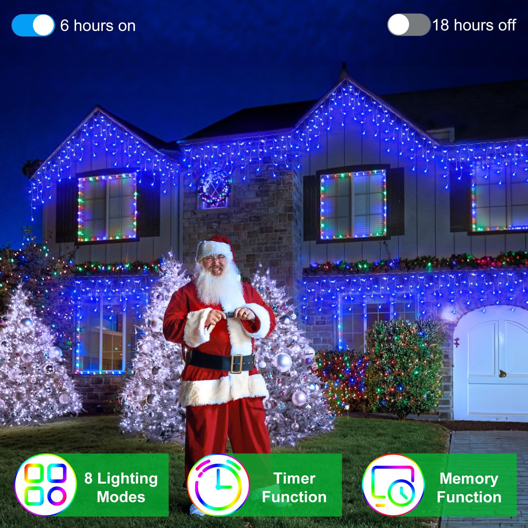 Wuxyiyang 792 Led Christma Lights With 176 Drops, 82Ft Outdoor Hanging Lights With 8 Modes & Timer Memory, Outsite Waterproof Curtain String Lights For Front House Fence Tree Holiday Decorations Decor Blue