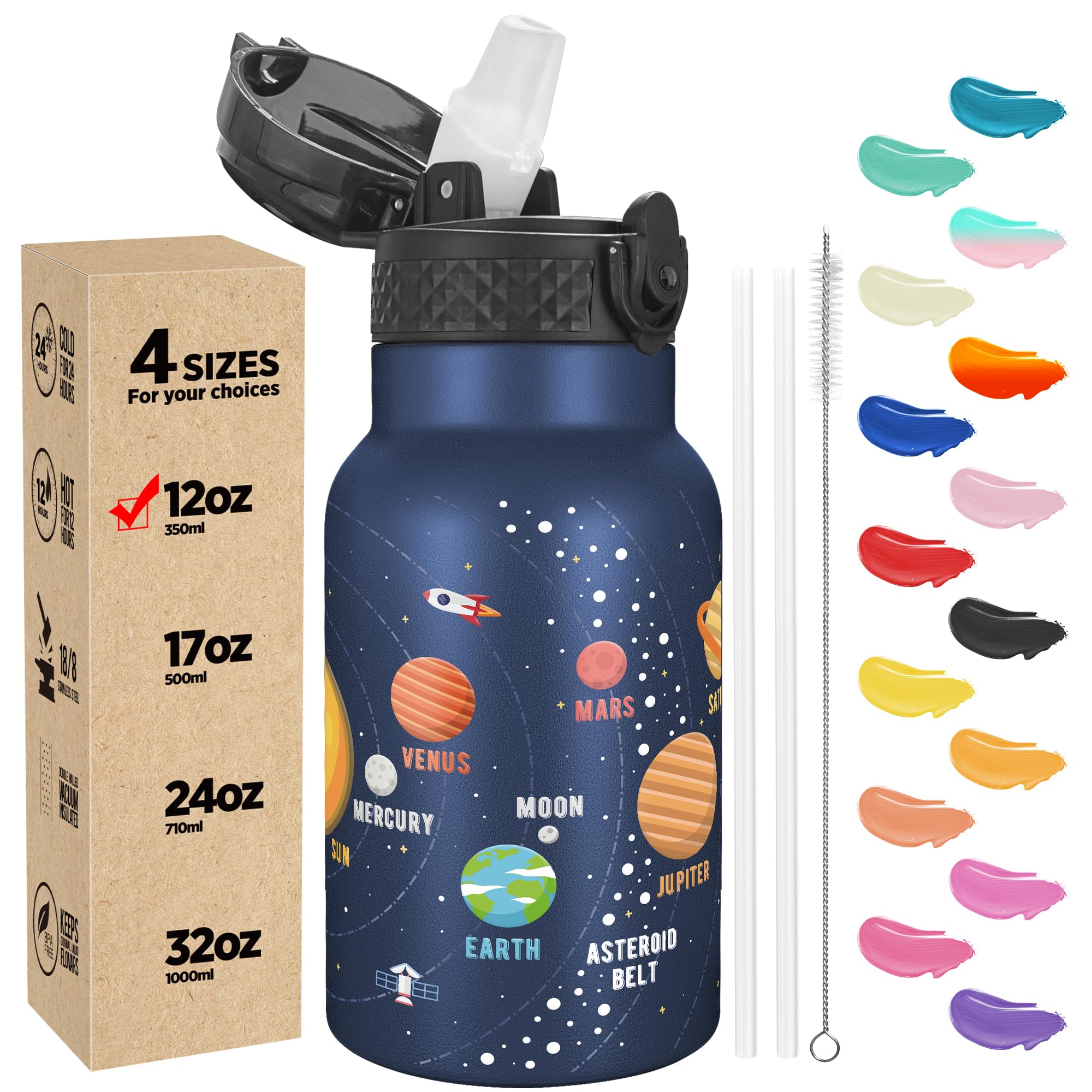 Han'S Bottle Kids Water Bottle With Straw Lid - Insulated Stainless Steel Reusable Tumbler For Girl