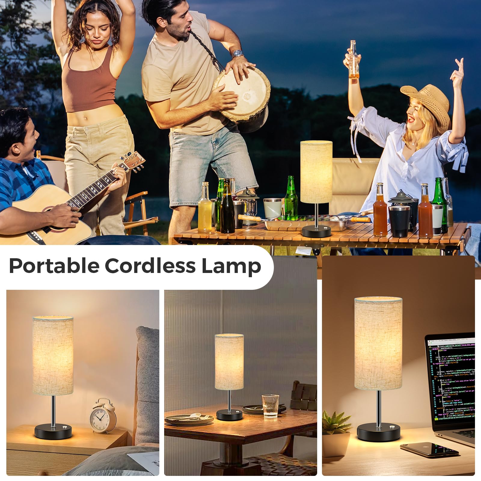 Cnxin Cordless Lamp Rechargeable 1 Pack, 14.3In Buffet Cordless Table Lamp For Living Room Restaurant, 3 Way Dimmable Touch Control Battery Operated Outdoor Wireless Light For Bedroom Nightstand
