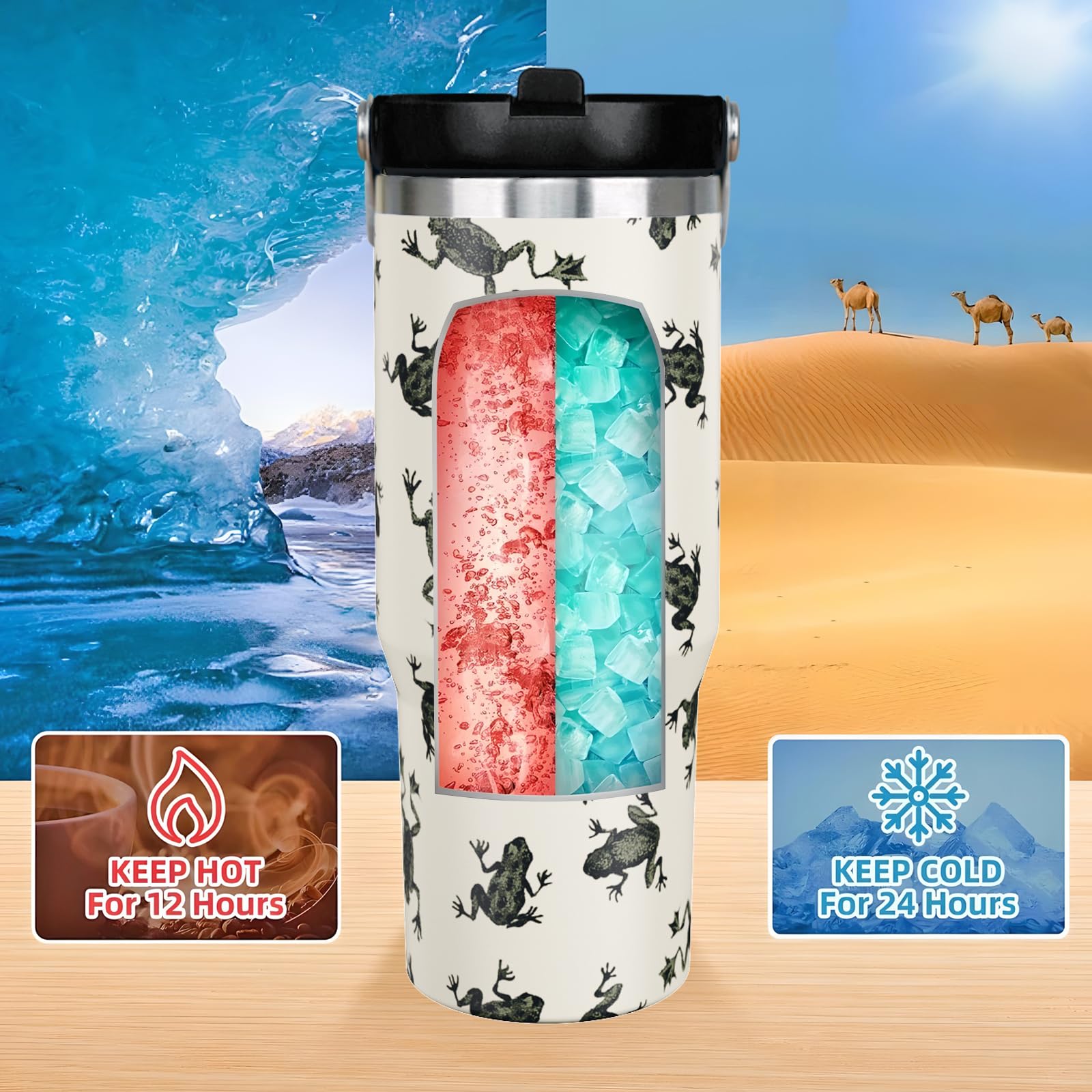 30 Oz Frog Tumbler With Handle And Straw, Insulated Coffee Travel Mugs Cup Water Bottle