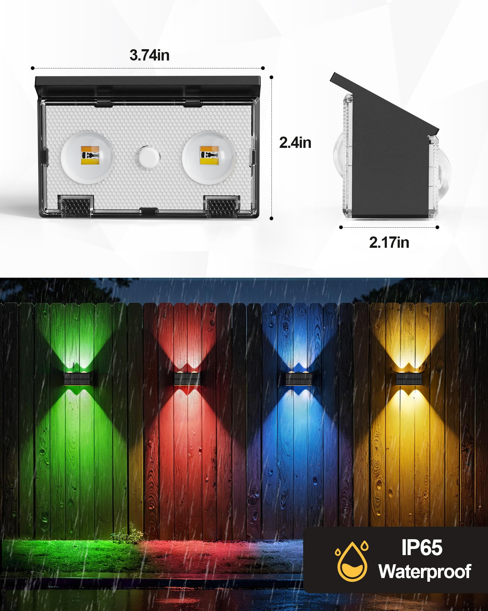 Bridika Solar Fence Lights Outdoor, 6 Pack Up And Down Wall Light, 8 Colors Lens Led Dusk To Dawn Solar Lights Outdoor Waterproof For Patio, Deck, Backyard, Garden